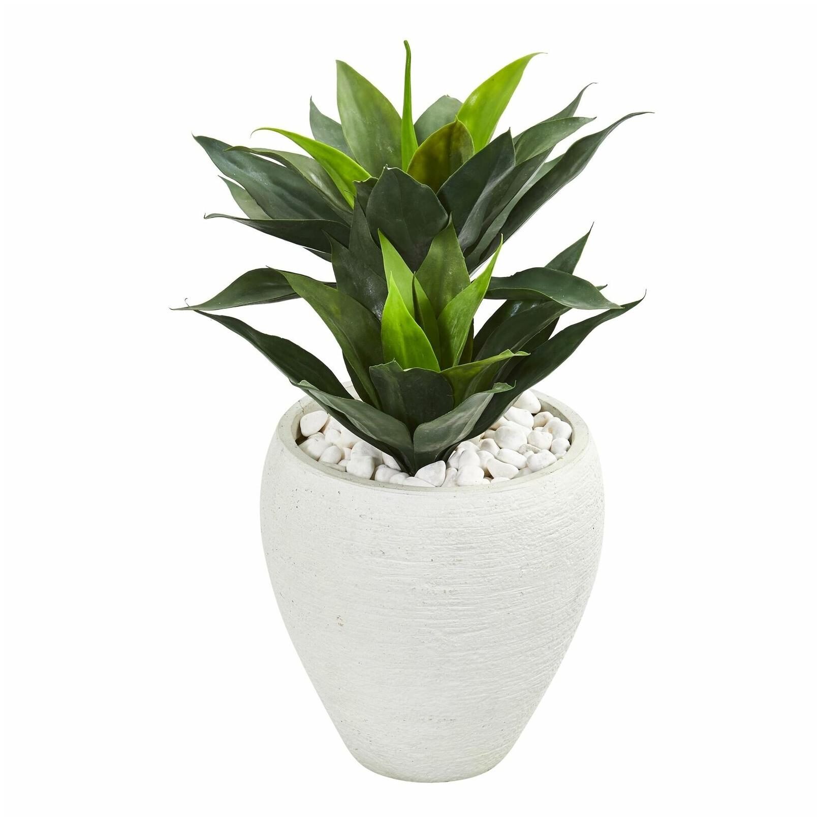 

26 Double Agave Artificial Plant in White Planter