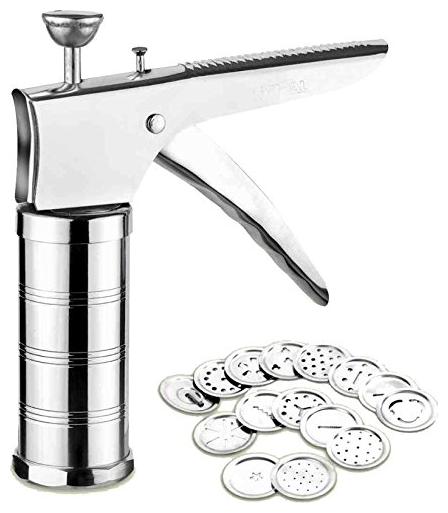 

2Mech Stainless Steel Kitchen Press Grater Cookies Indian Snakes Murukku Maker Farsan Sev Maker with Different Types of Stainless Steel Jaalis