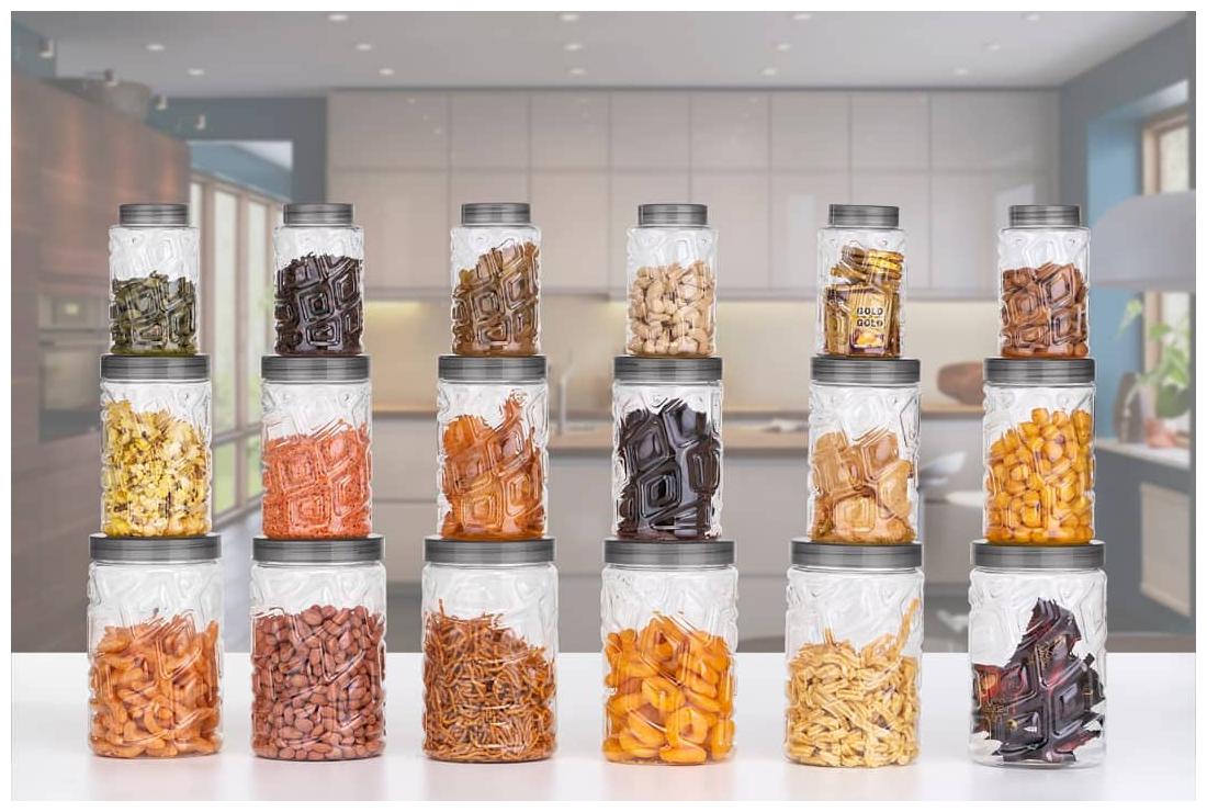 

2Mech Zig Zac Kitchen Storage container set of 18 for Grocey storage Spice salt and paper storage- 350 ml 600 ml 1200 ml Plastic Grocery Container