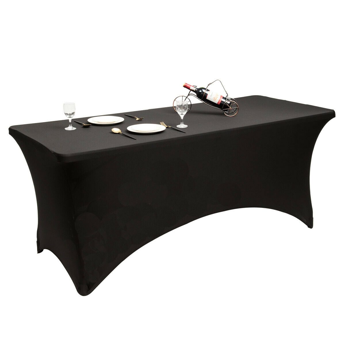 

2Pcs 8ft Rectangular Spandex Table Cover Stretch Fitted Tablecloth Party Black