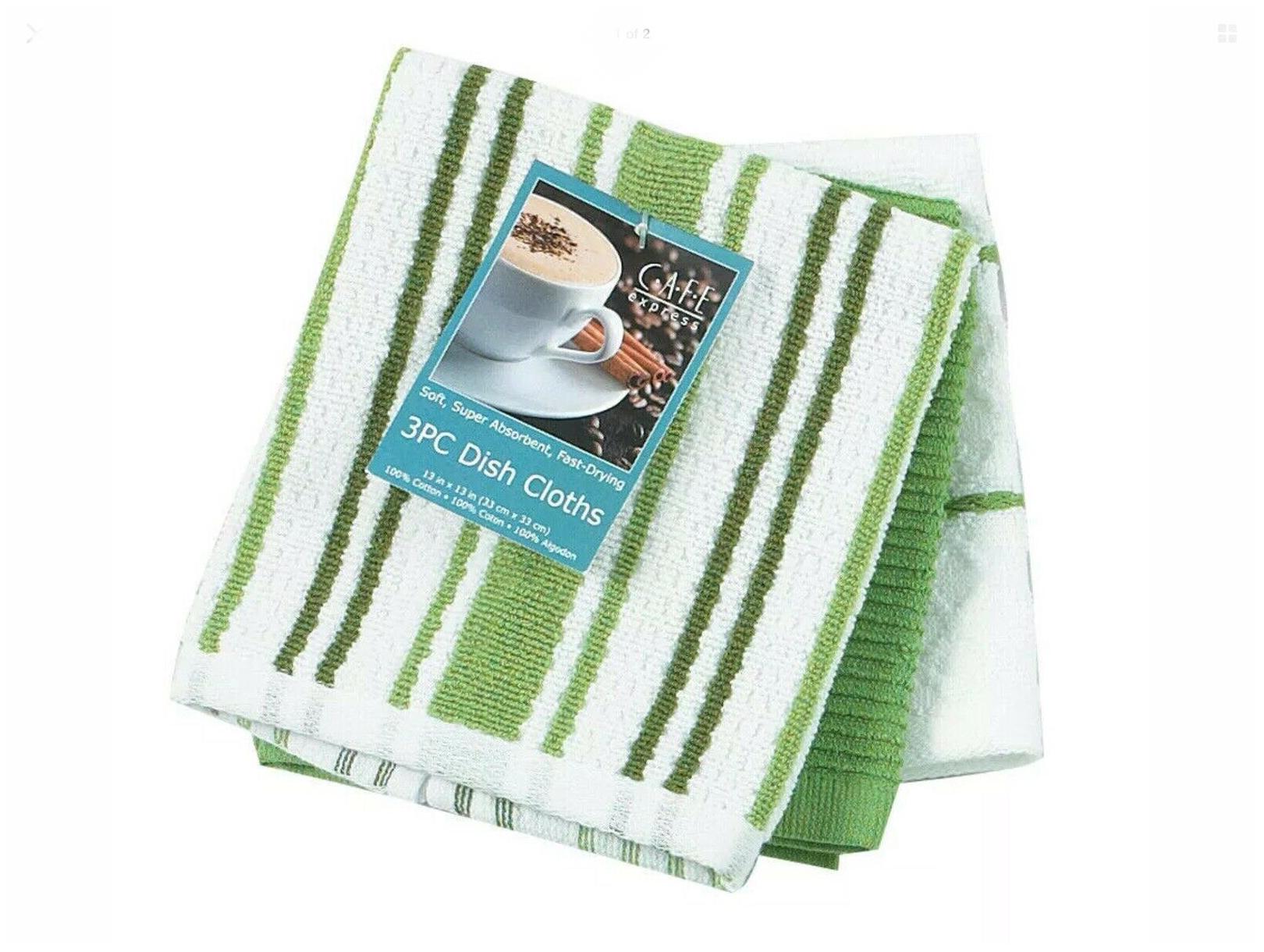 

3 Piece Set Spring MEADOW GREEN Cotton Dishcloths 1st Quality Nice