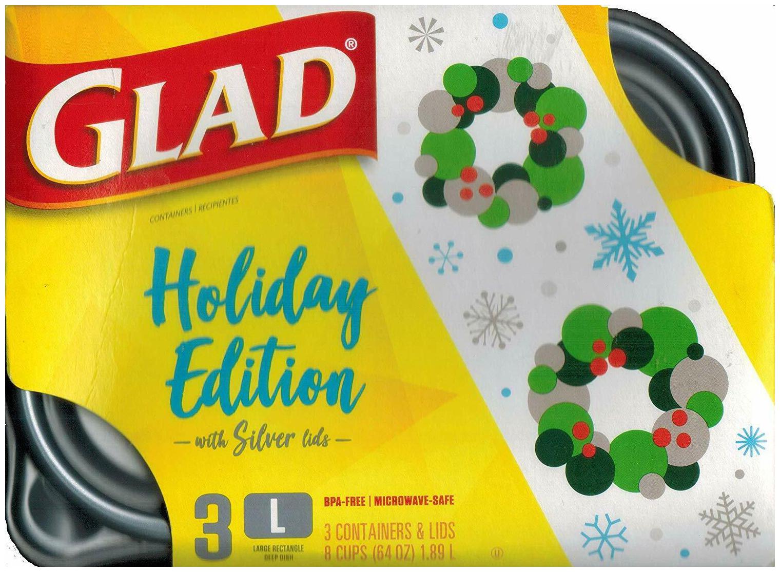 

3 pks - 3 Glad Large Rectangle Deep Dish Containers Lids 8 Cups 64oz NEW