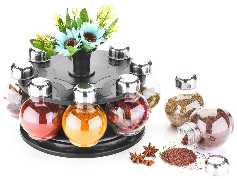 

360 deg Revolving Spice Storage Masala Storage Masala Box Spice Box Masala Rack Spice Rack Spice Jar Spice Container Masala Container Spice Set Kitchen Rack Condiment Set Of 8(Black)