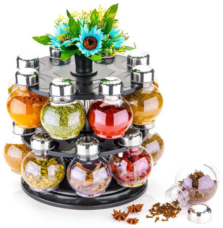 

360 Revolving Spice Container Masala rack Spice rack with 16 jar (Metalic Silver Finish)