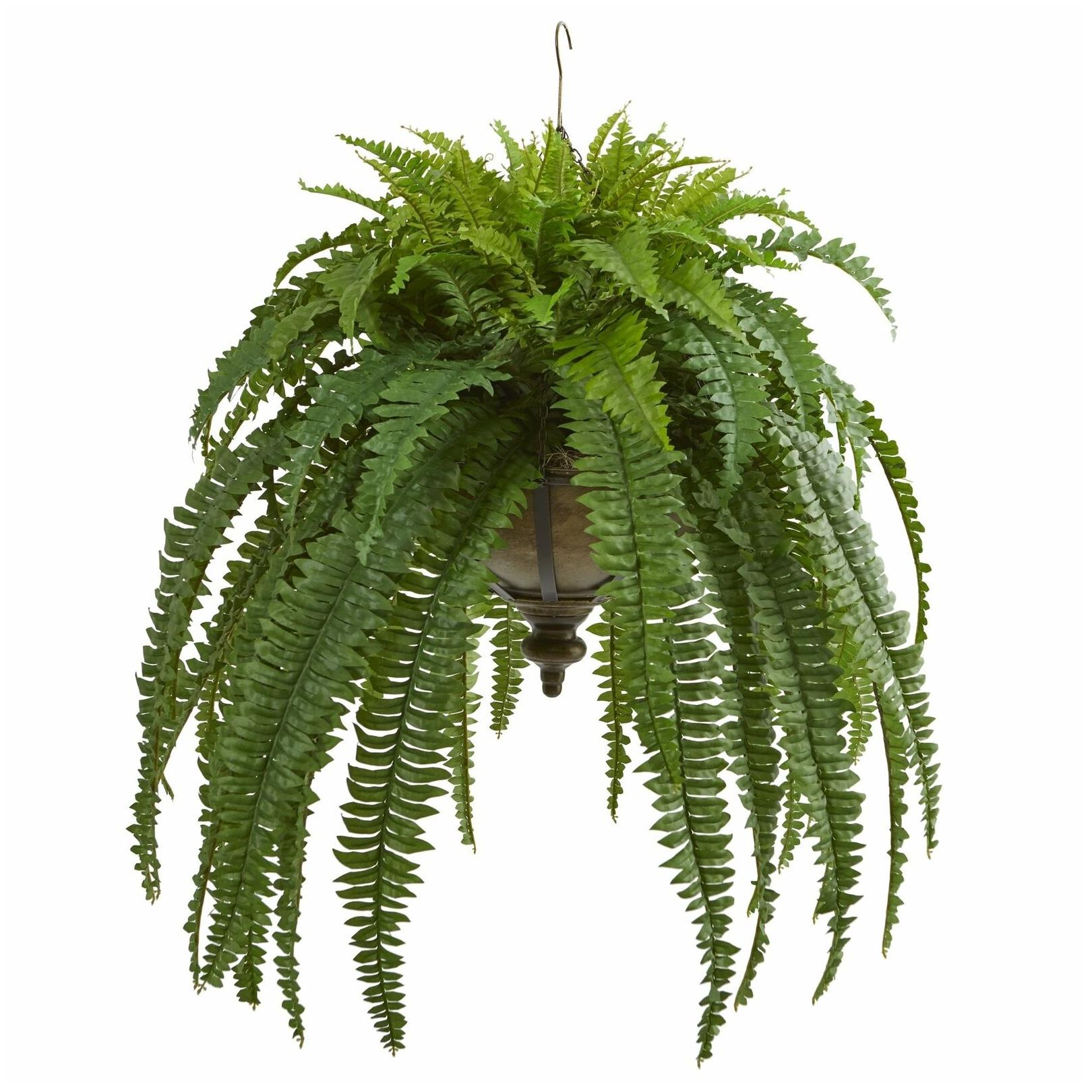 

39 Boston Fern Artificial Plant in Metal Hanging Bowl