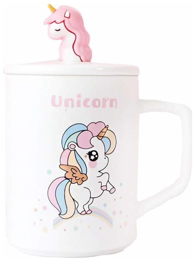 

3D Molded Ceramic Hand Painted Soup Coffee Tea Mug Unicorn Tea Coffee Mugs Sculpted Unique Quirky Gift for Girls Boys (Unicorn Mug with Lid and Spoon)