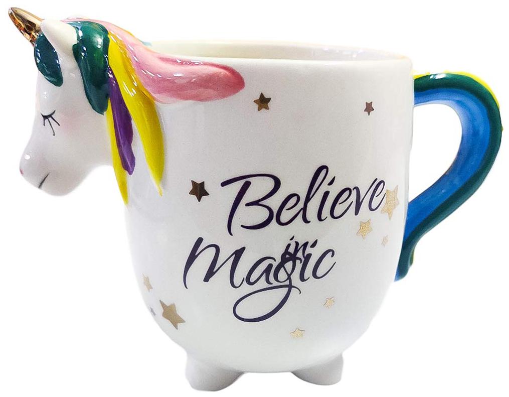 

3D Molded Ceramic Hand Painted Soup Coffee Tea Mug Unicorn Tea Coffee Mugs Sculpted Unique Quirky Gift for Girls Boys (Unicorn Believe in Magic 3D Mug)