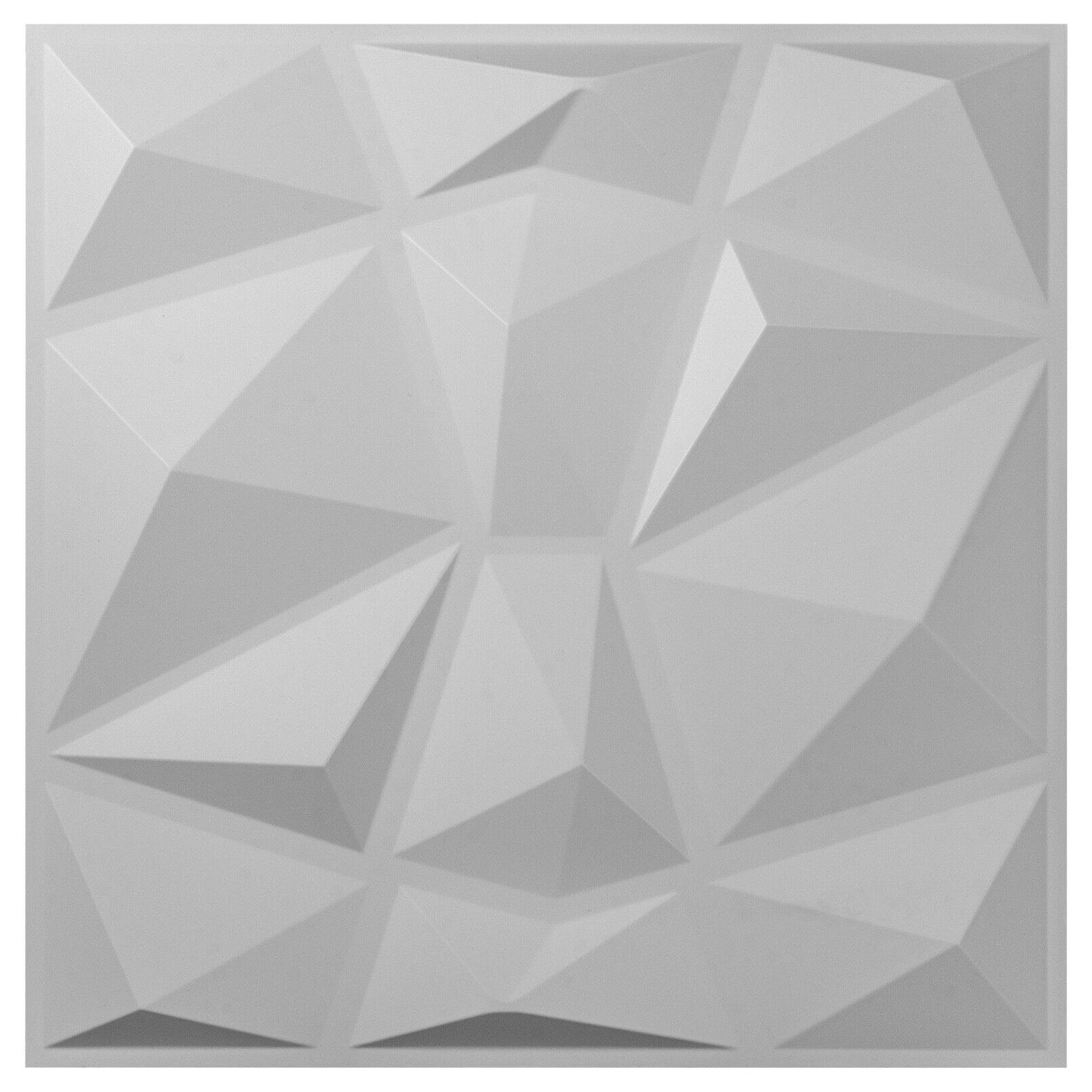 

3D PVC Wall Panels Textured Diamond Design 13 Tiles 35 SF Art White WaterProof