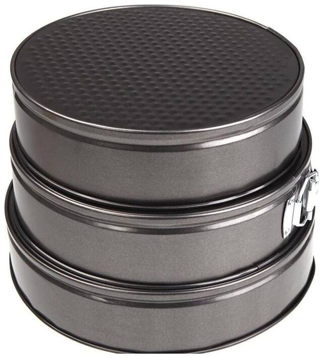 3PC Fab Decorz Premium Black Aluminium Perfect Non-stick Lift-and-Serve Quick Release Springform Baking Pan Cake Tin Moulds - 0.5kg, 0.75kg and 1kg