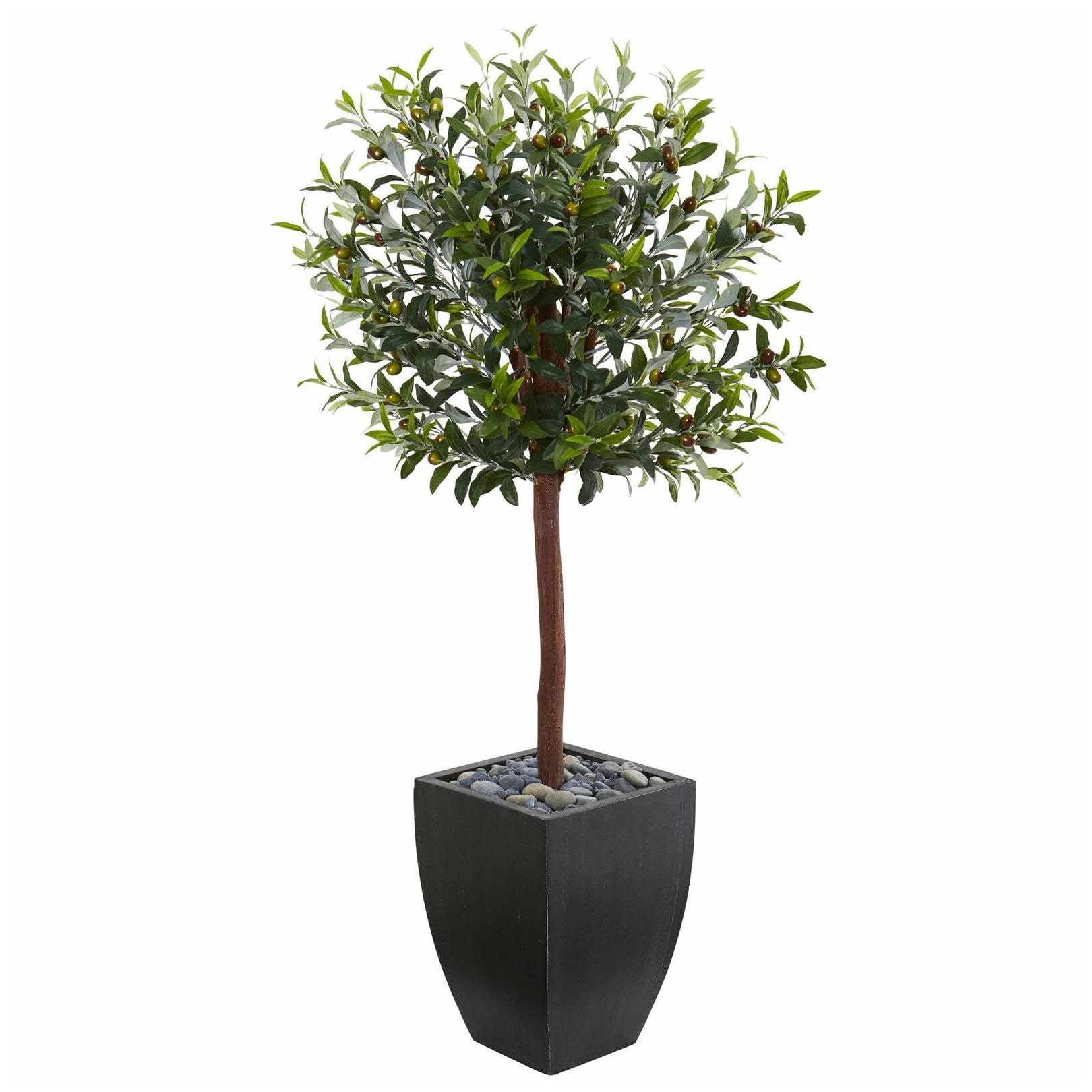 

4 5 Olive Topiary Artificial Tree in Black Washed Planter