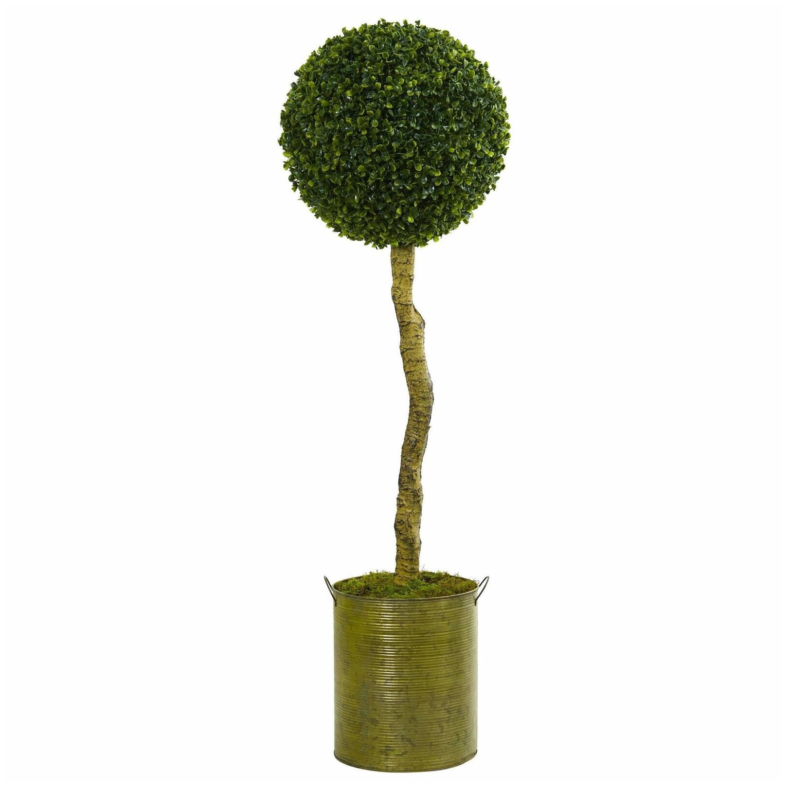 

4 Boxwood Ball Topiary Artificial Tree in Green Tin Planter