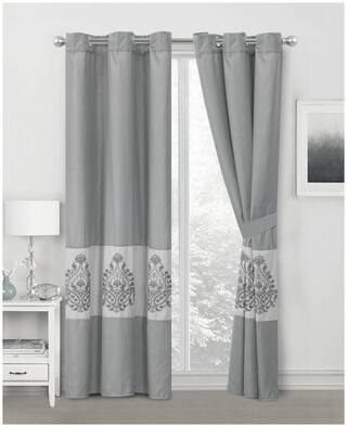 Buy 4 Pc Amelie Paisley Damask Floral Embroidery Curtain Set Gray