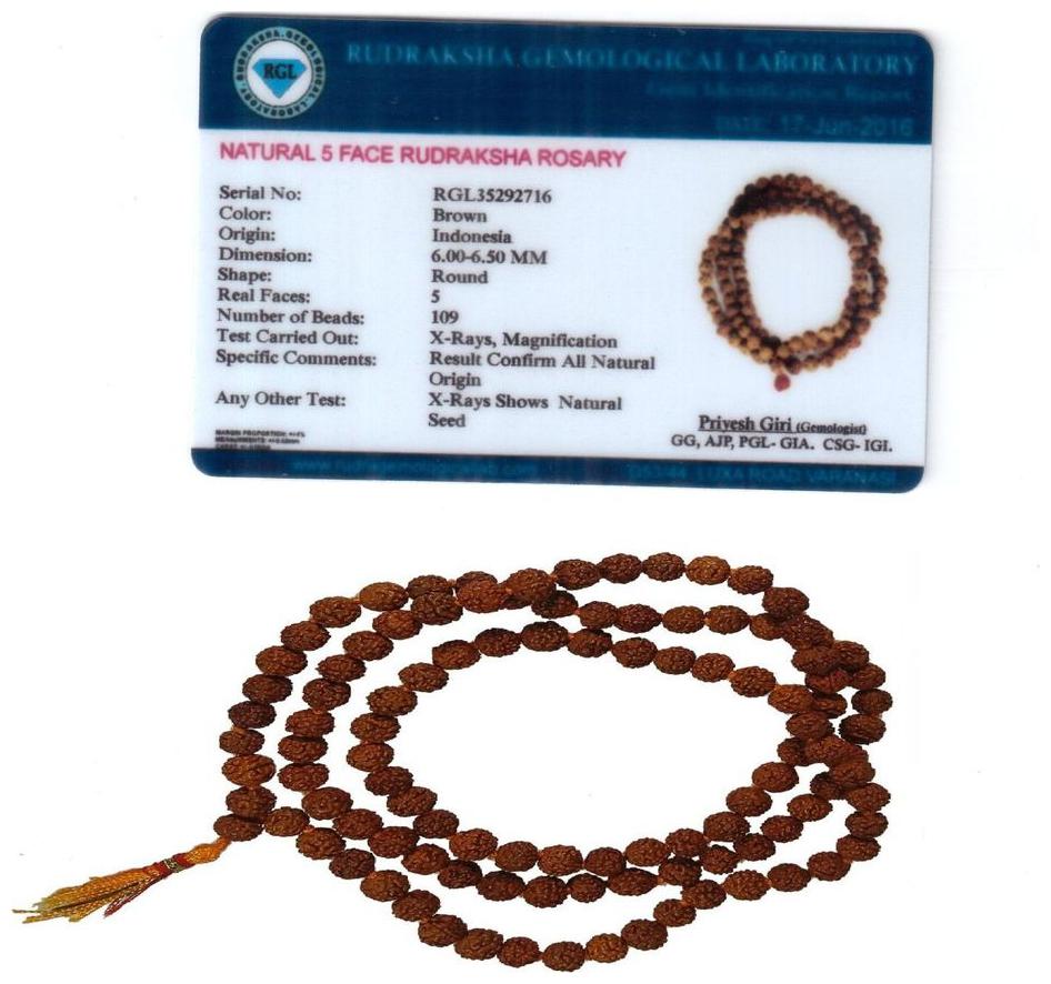 

5 Mukhi Rudraksha Mala Lab Certified With 108 1 Beads Silk Dori