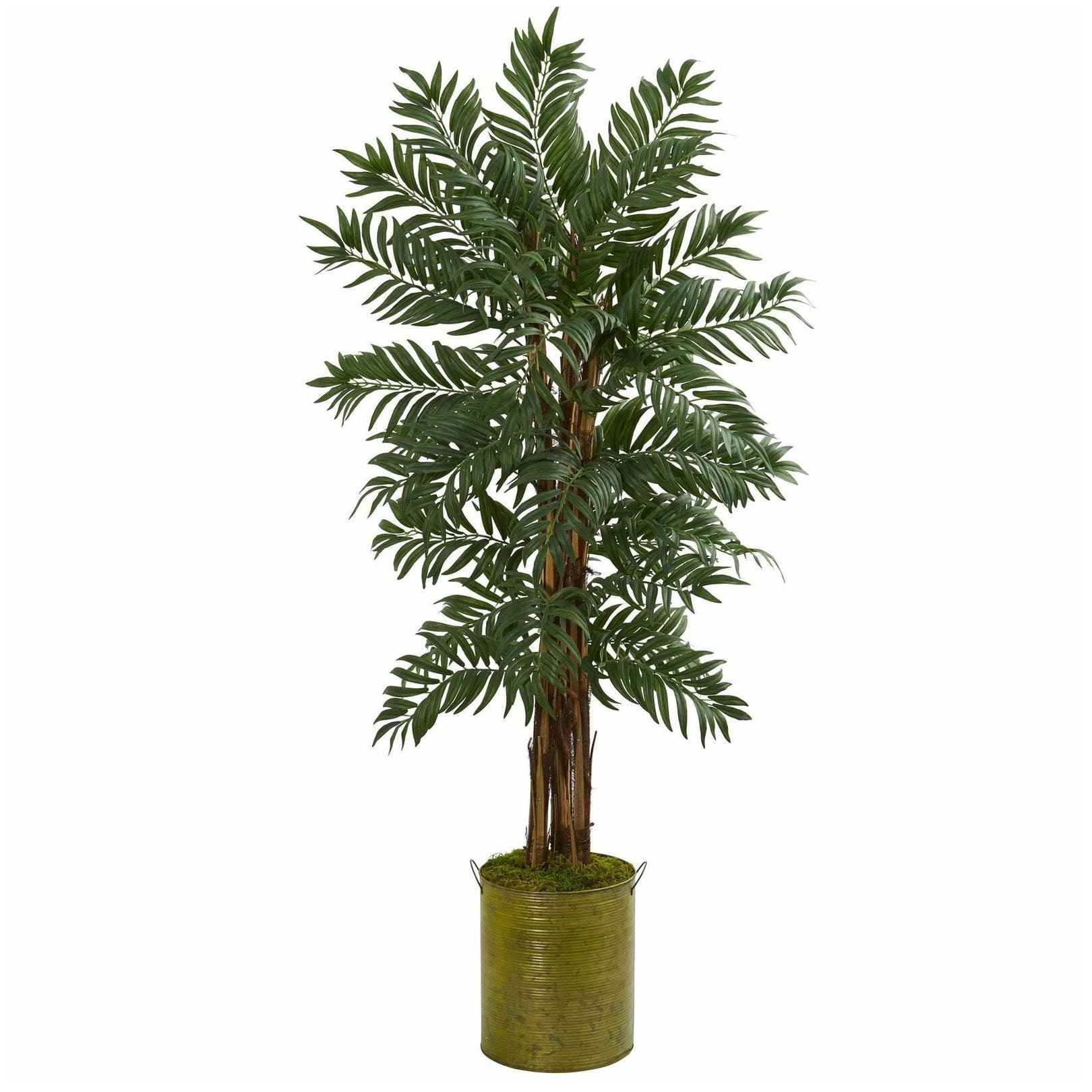 

5 Parlor Palm Artificial Tree in Green Tin Planter