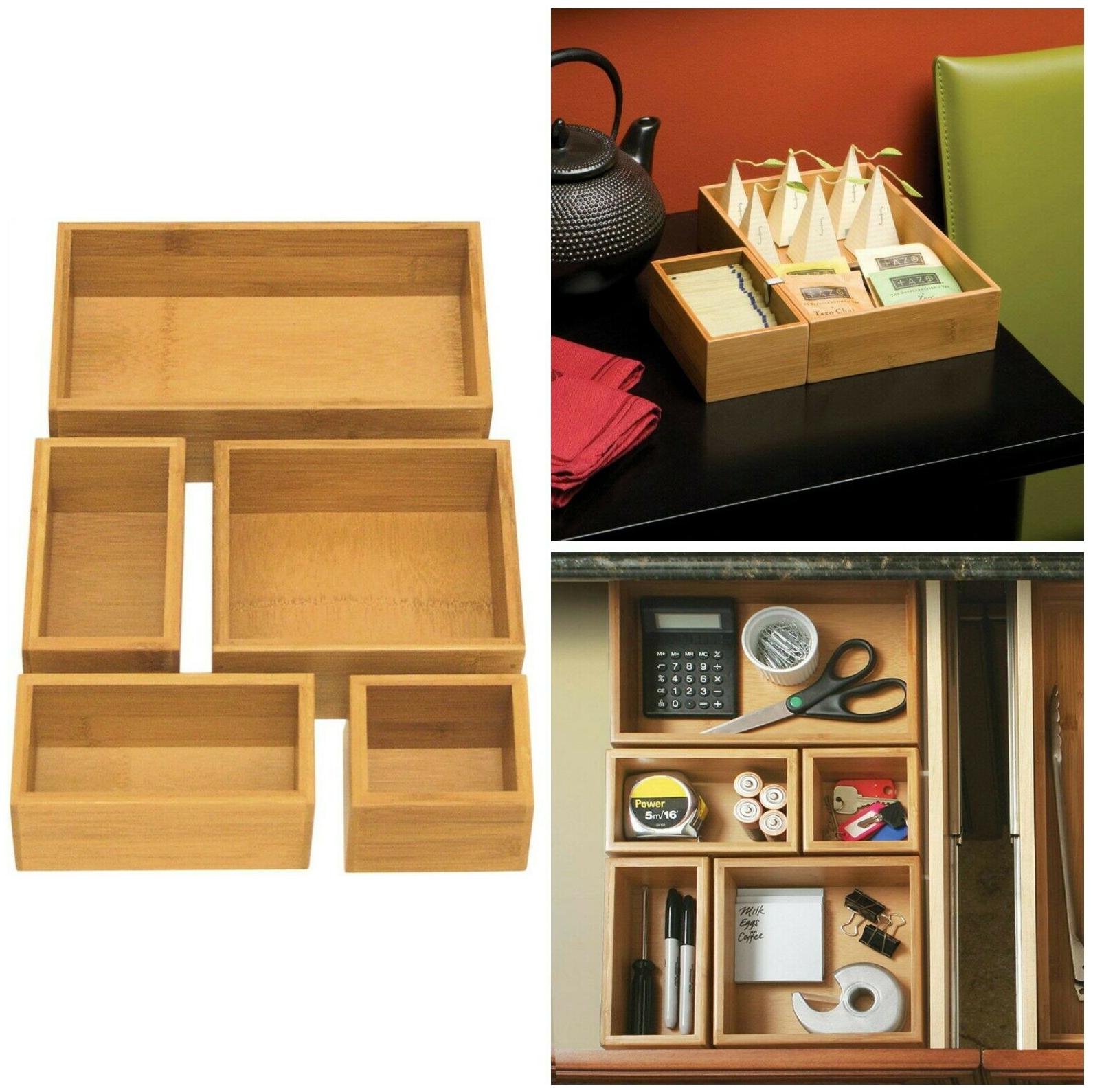 

5-Piece Bamboo Storage Box Set Assorted Sizes Drawer Organizer Removable Divider