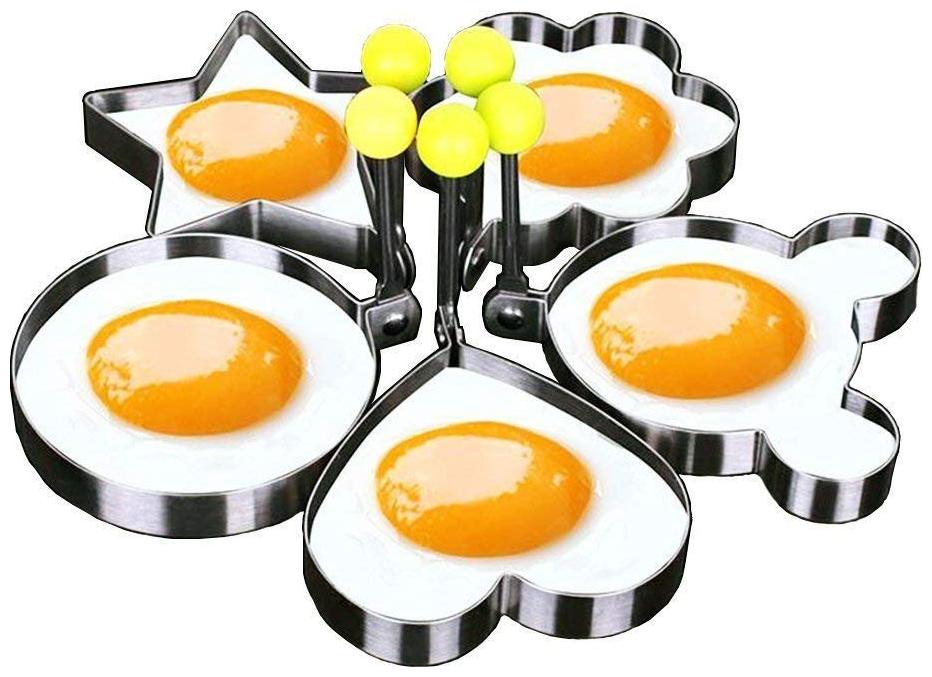

5PCS Stainless Steel Fried Egg Mold (Star Heart Round Plum flower Micky Mouse) Egg Ring Pancake Mold Kitchen Cooking Tool