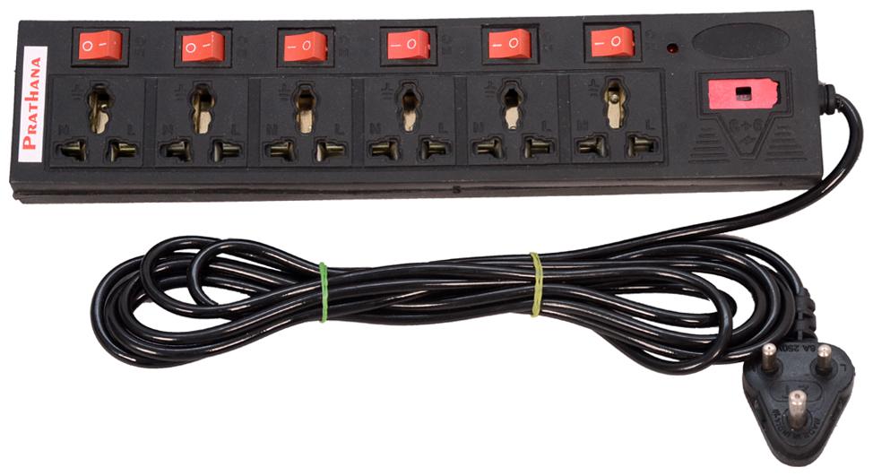 

GLUCKLICH Three Pin Black Extension Board ( 2 m 6 Socket 6 Switches)