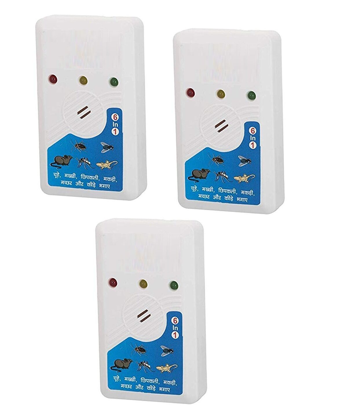 

6 in 1 Peston Insect Pest Killer Cum Electric Health Care System Ultrasonic Electro Magnetic (Assorted Color) Pack of 3