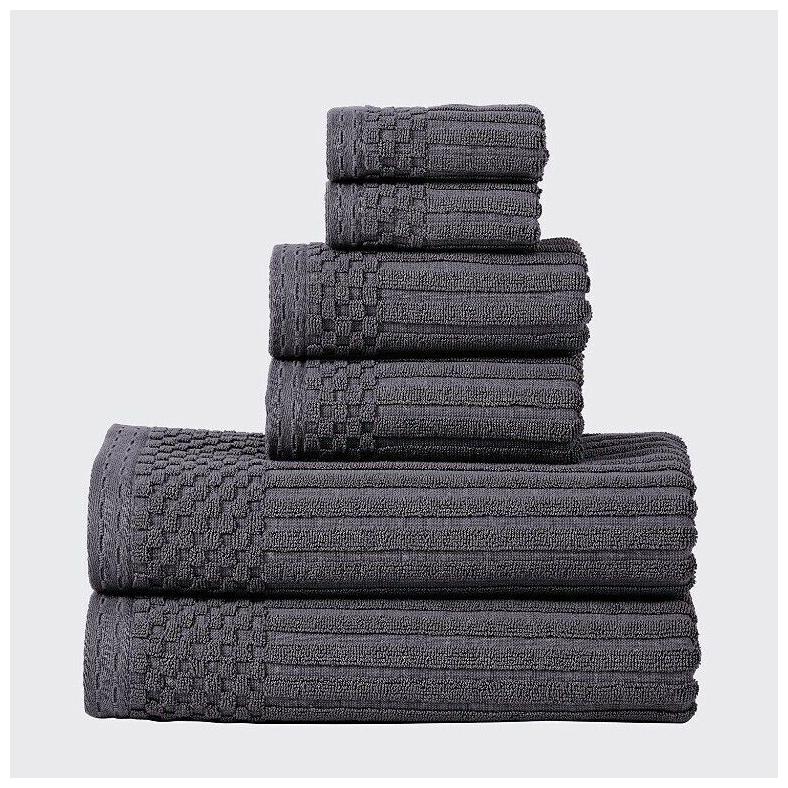 

6-pc Superior Soho Navy Blue Towel Set 2 Bath 2 Hand 2 Face Ribbed Striped