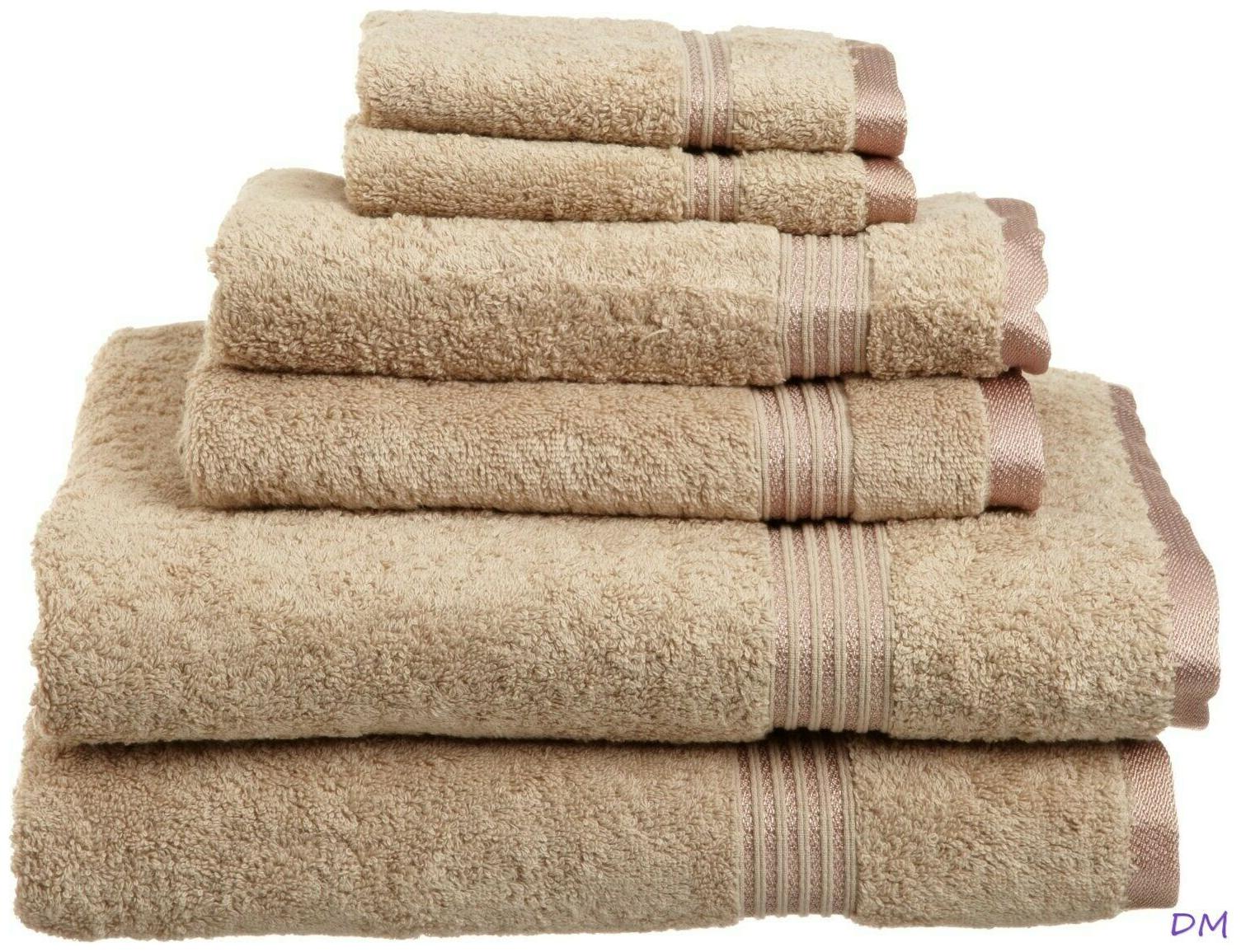

6-pc Taupe Superior 600 GSM Combed Cotton Towel Hand Towel Washcloth Set