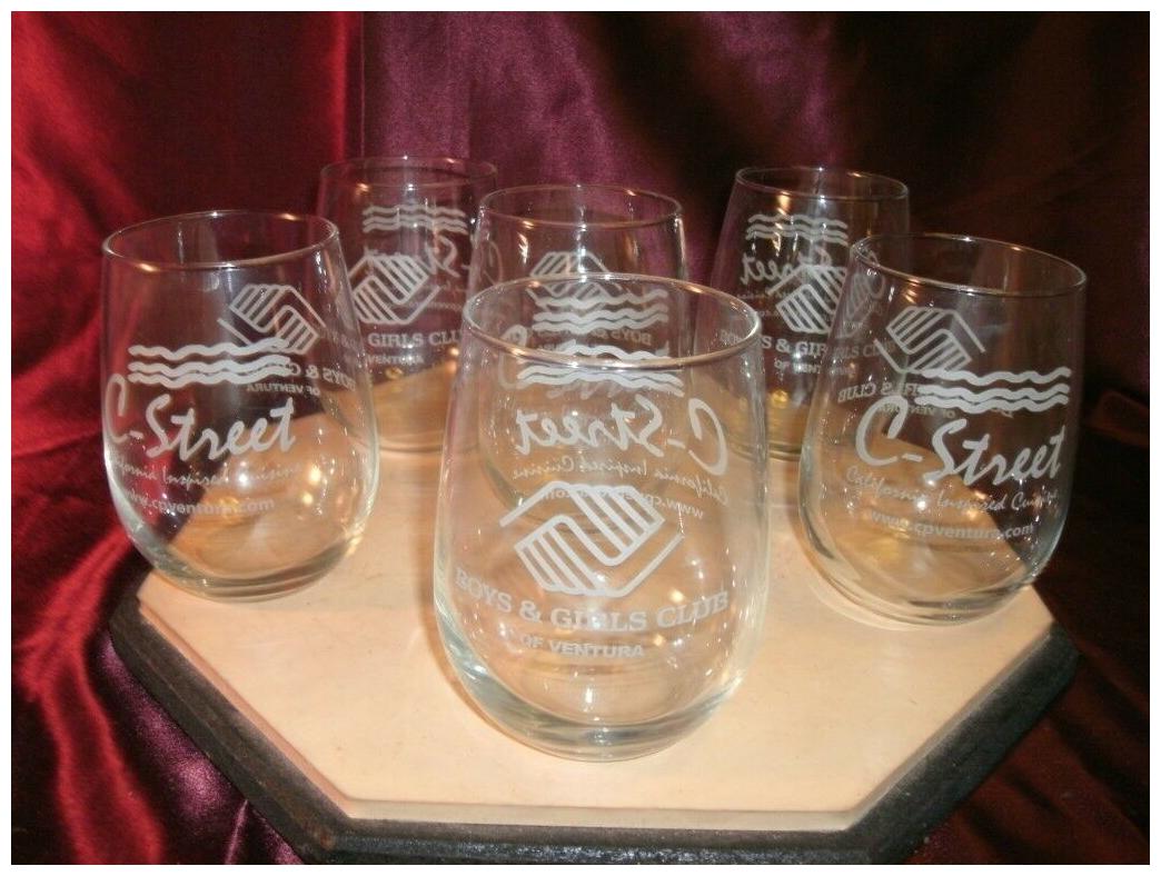 

6 stemless wine goblet glasses - C-Street Boys Girls club Ventura - Libbey