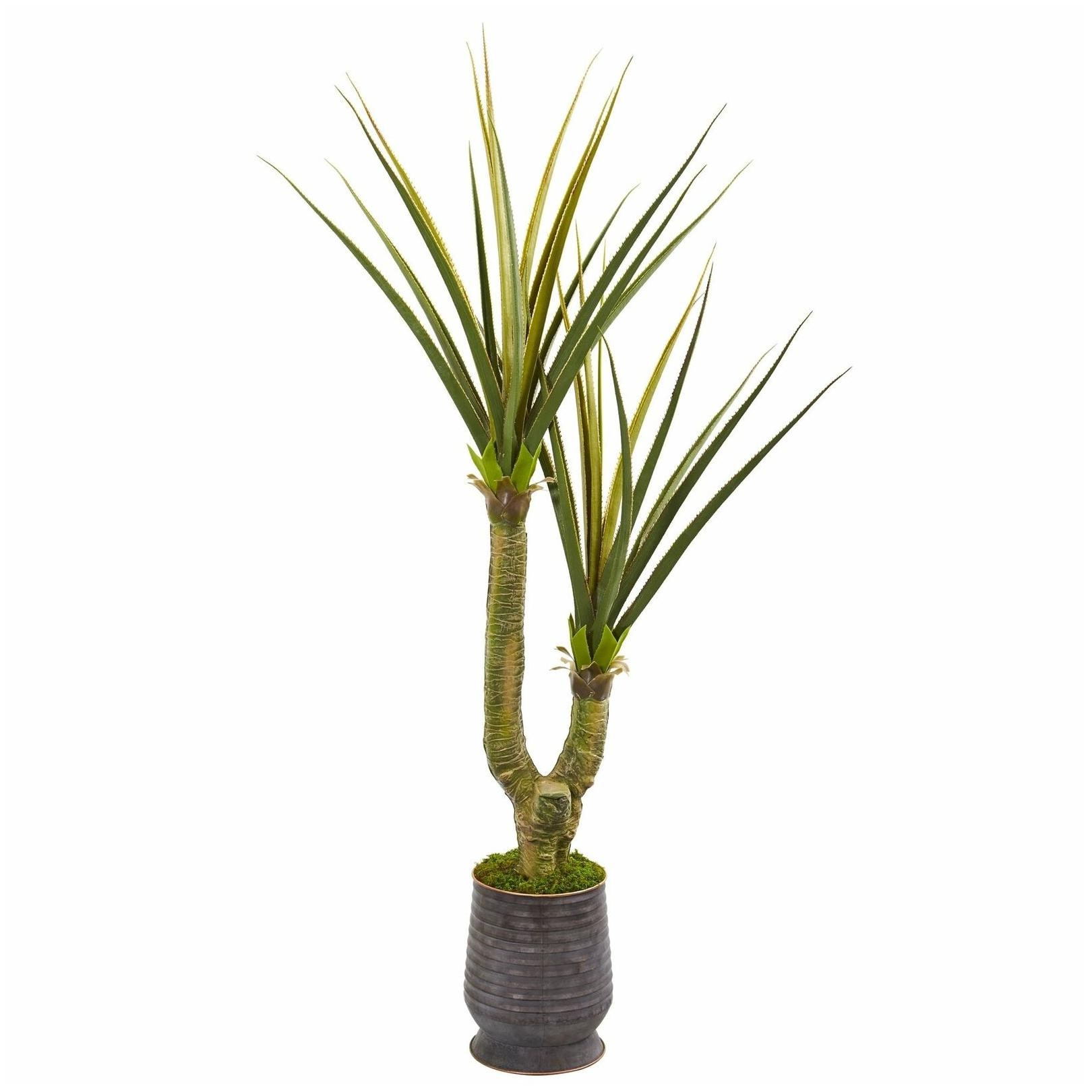 

69 Yucca Artificial Plant in Ribbed Metal Planter