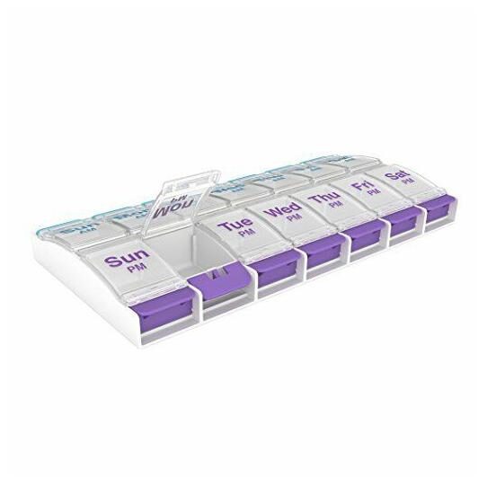 

7 Day Weekly Medicine Storage Organizer Compartment Pill w Container Case AMPM