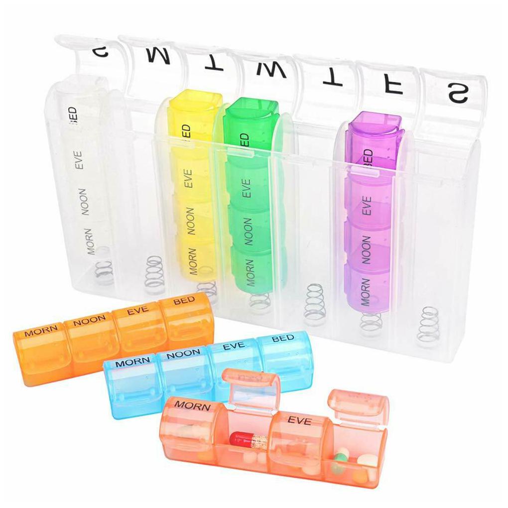 

7Day Pill Organizer Push Button Weekly Pill Box Vitamin Pill Case Pill Container