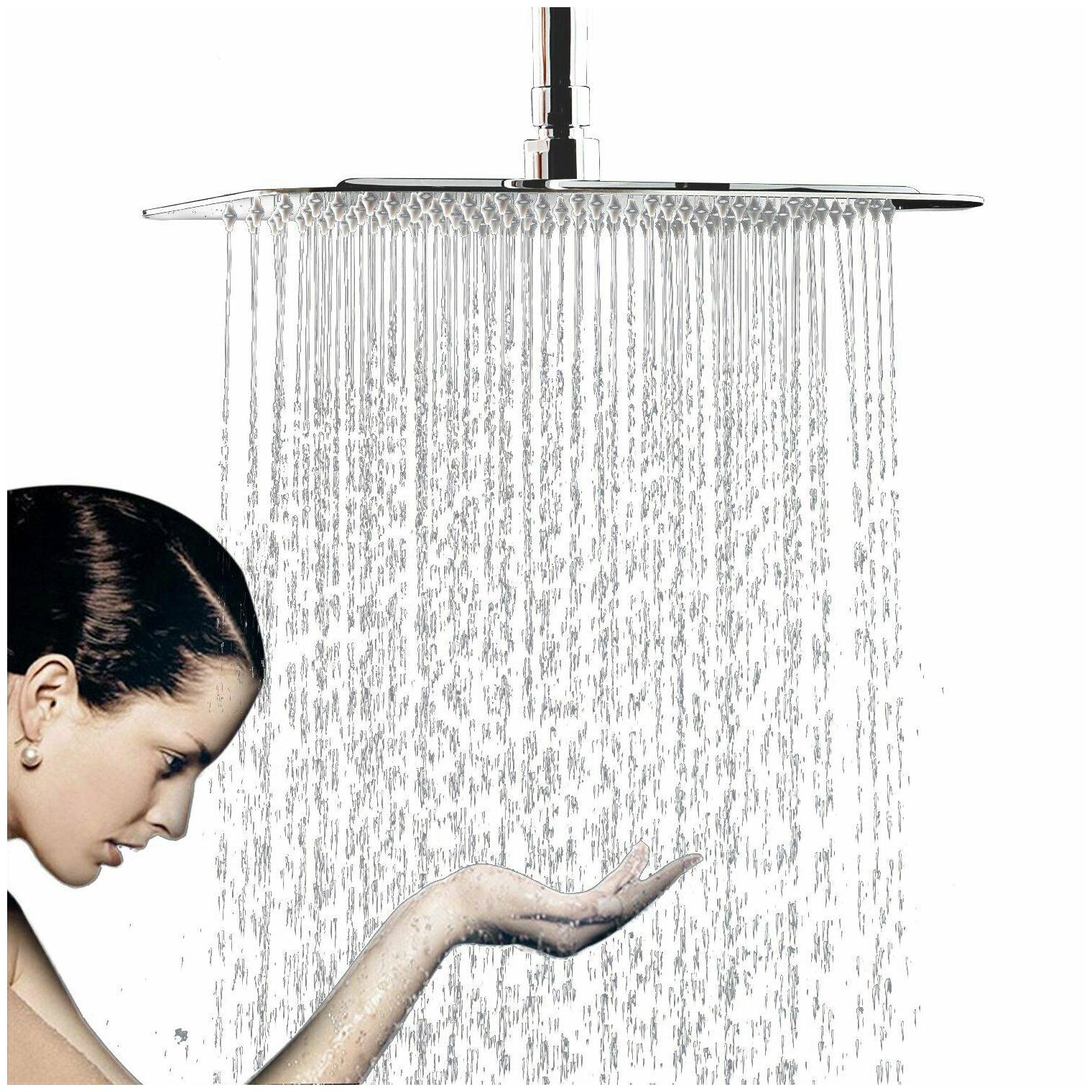 

8 Chrome Rainfall Square Shower Head High Pressure Overhead Sprayer Wall Mount