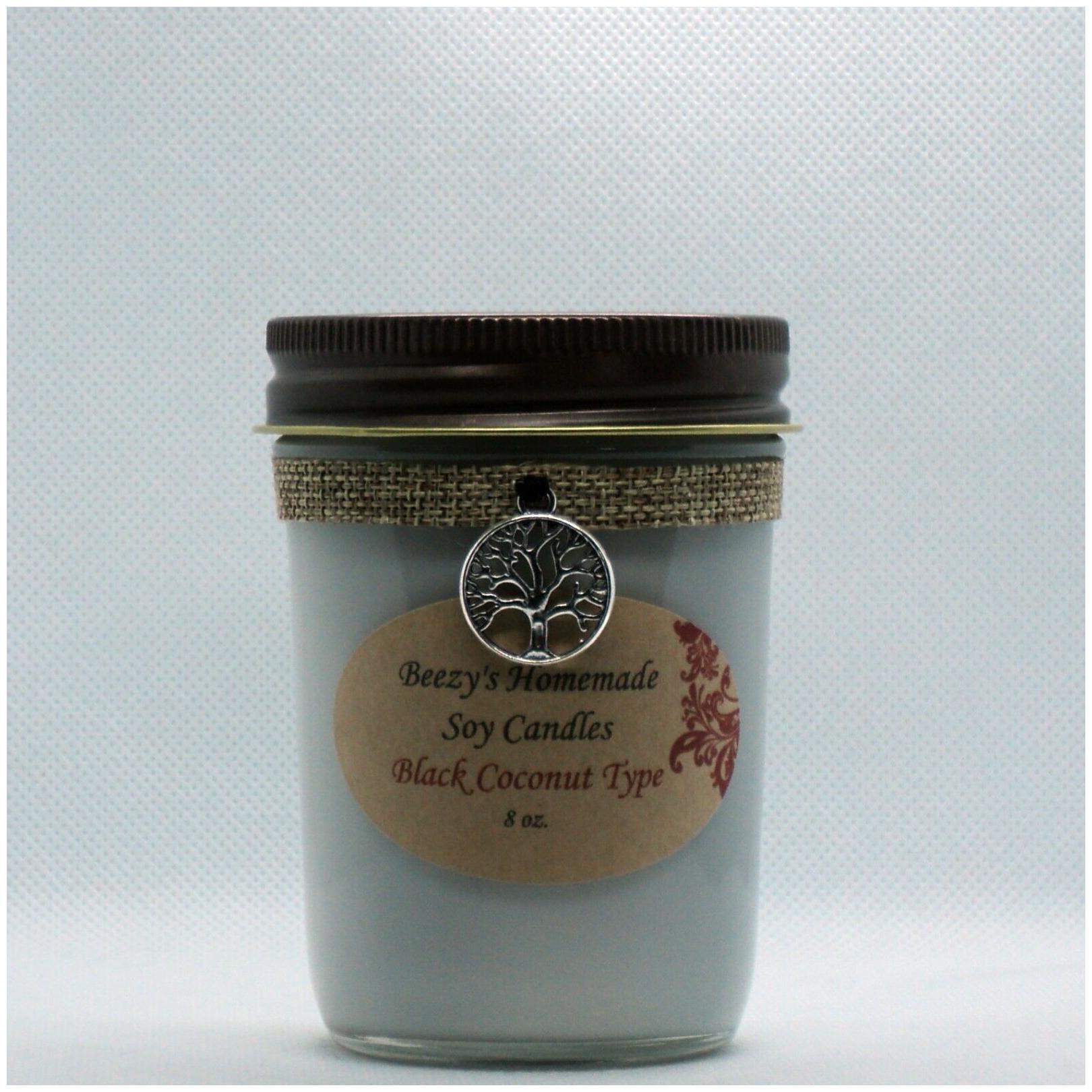 

8 oz Black Coconut Type Hand Poured Natural Soy Wax Cotton Wick Gray Candle