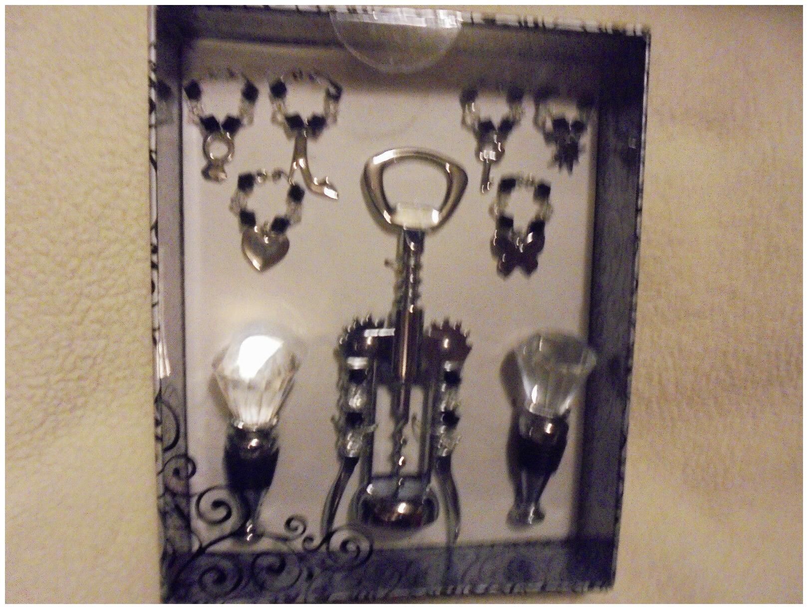 

9 PC DECORATIVE CRYSTAL WINE SET BLACK ACCENTS NEW IN BOX SO UNIQUE