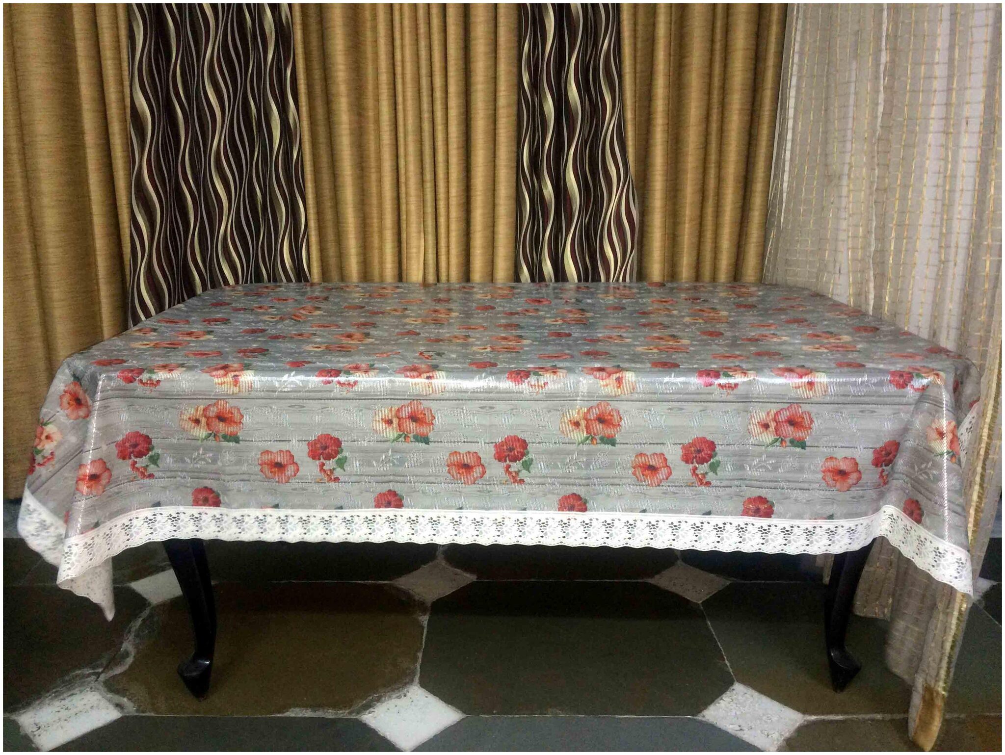 

A H 6 SeaterRectangle Plastic Floral Dining Table Protector Cover - Multi Color Set of 1 Pc