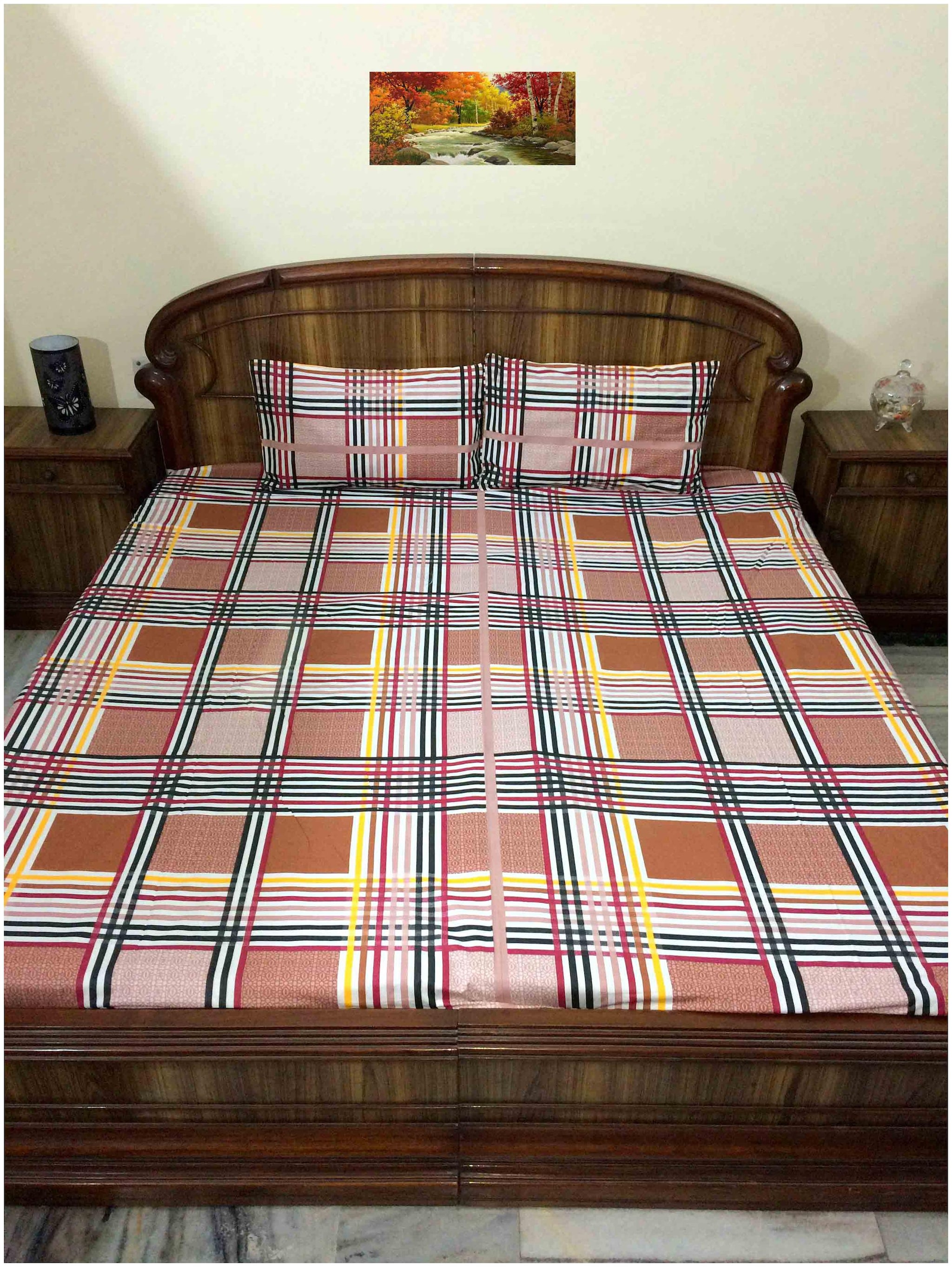 

A H ENTERPRISES Cotton Checkered Queen Size Bedsheet 300 TC ( 1 Bedsheet With 2 Pillow Covers Multi )