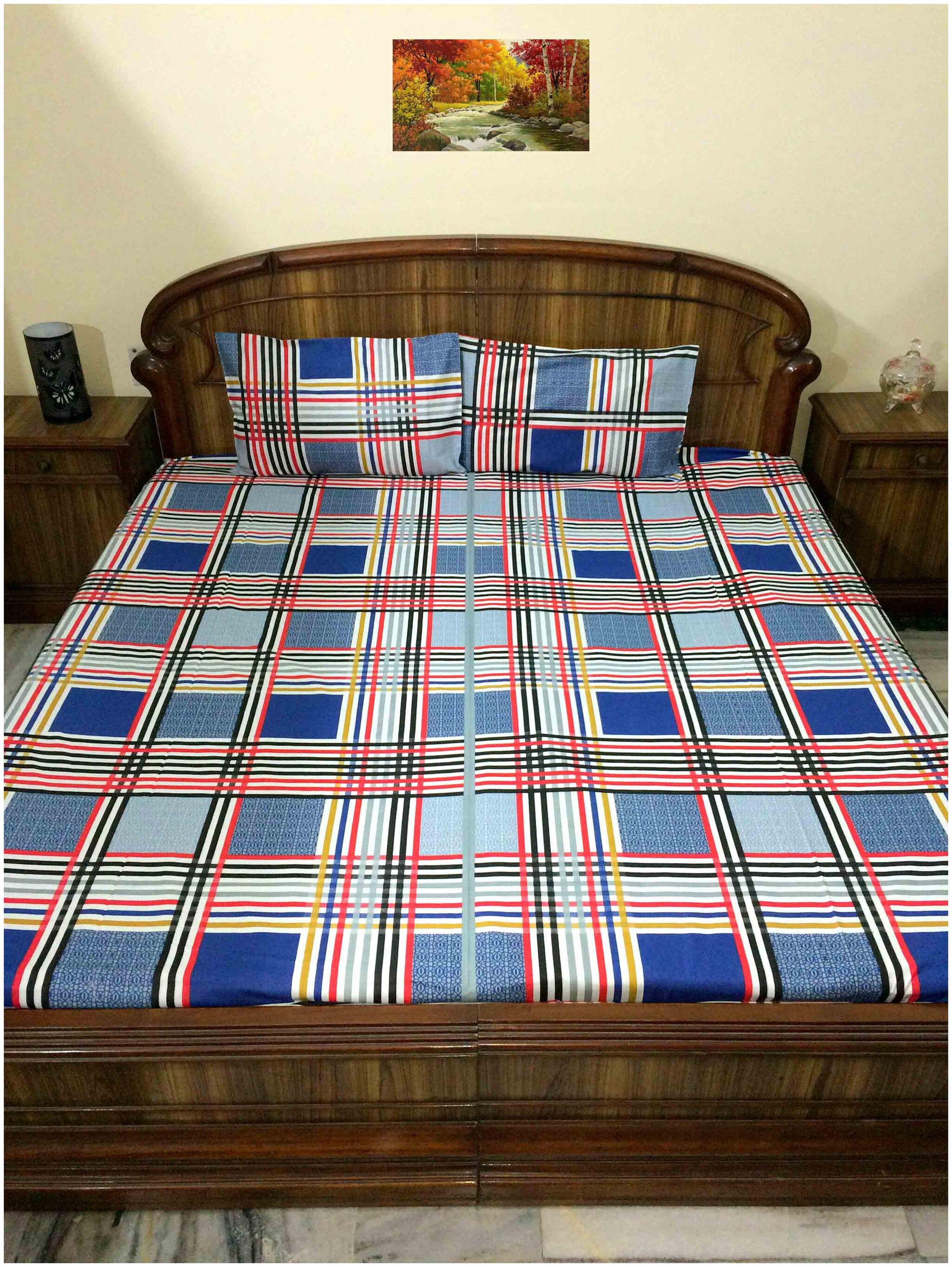 

A H ENTERPRISES Cotton Checkered Queen Size Bedsheet 300 TC ( 1 Bedsheet With 2 Pillow Covers Multi )