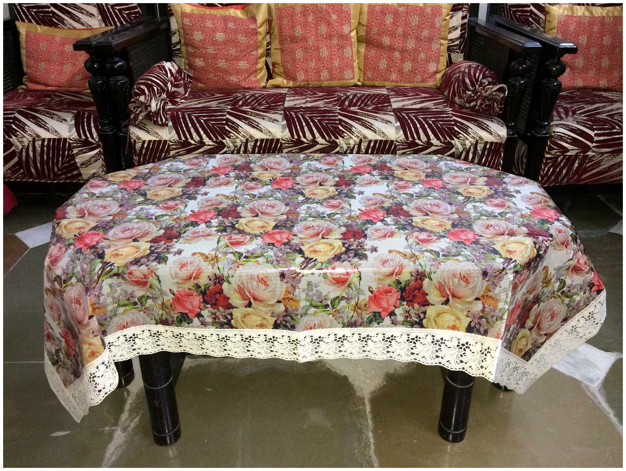 

A H Enterprises 4 Seater Centre Table Cover For Living Room Heavy Plastic Floral Design For Centre Table
