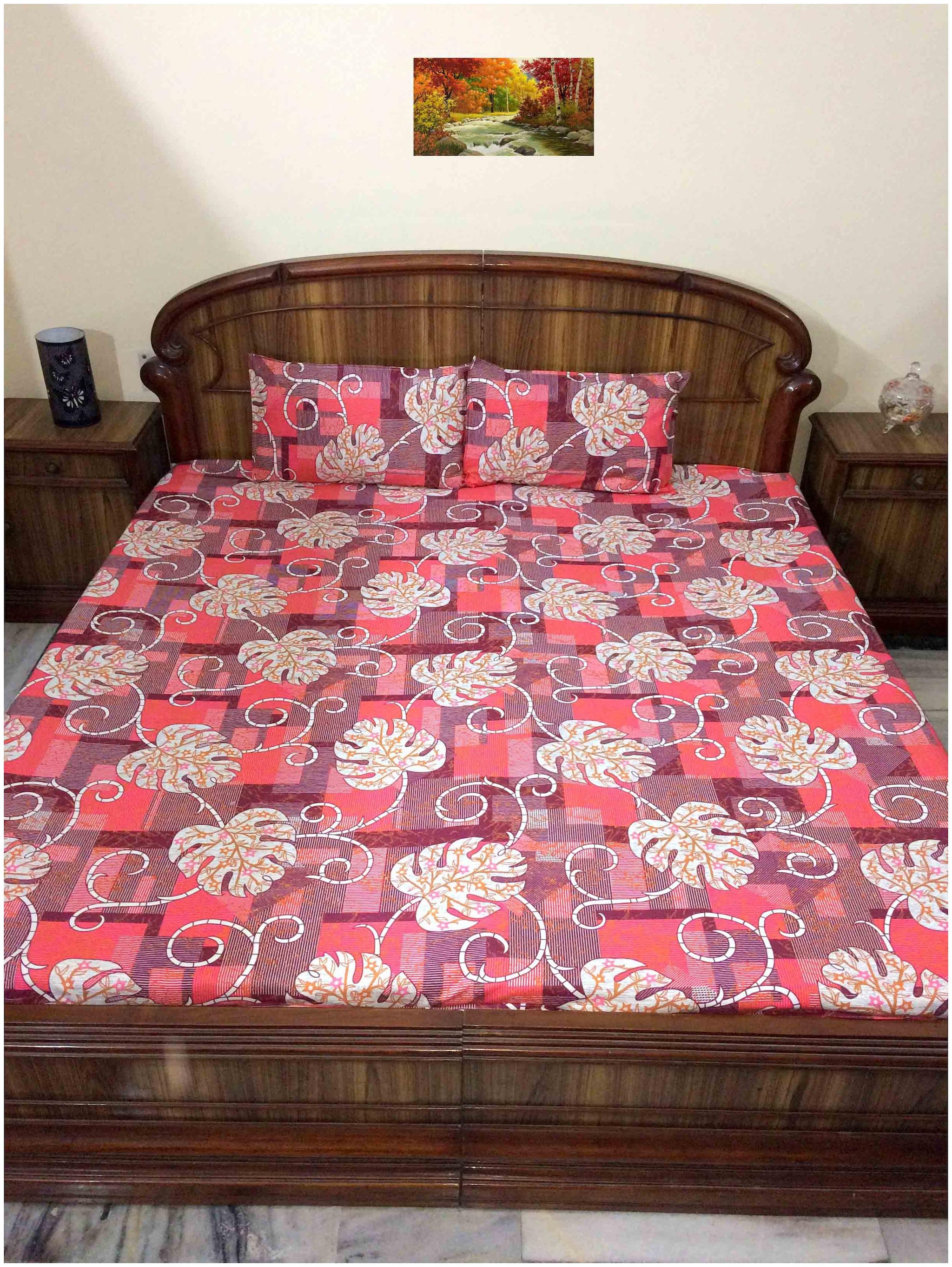 

A H ENTERPRISES Cotton Printed Queen Size Bedsheet 300 TC ( 1 Bedsheet With 2 Pillow Covers Multi )
