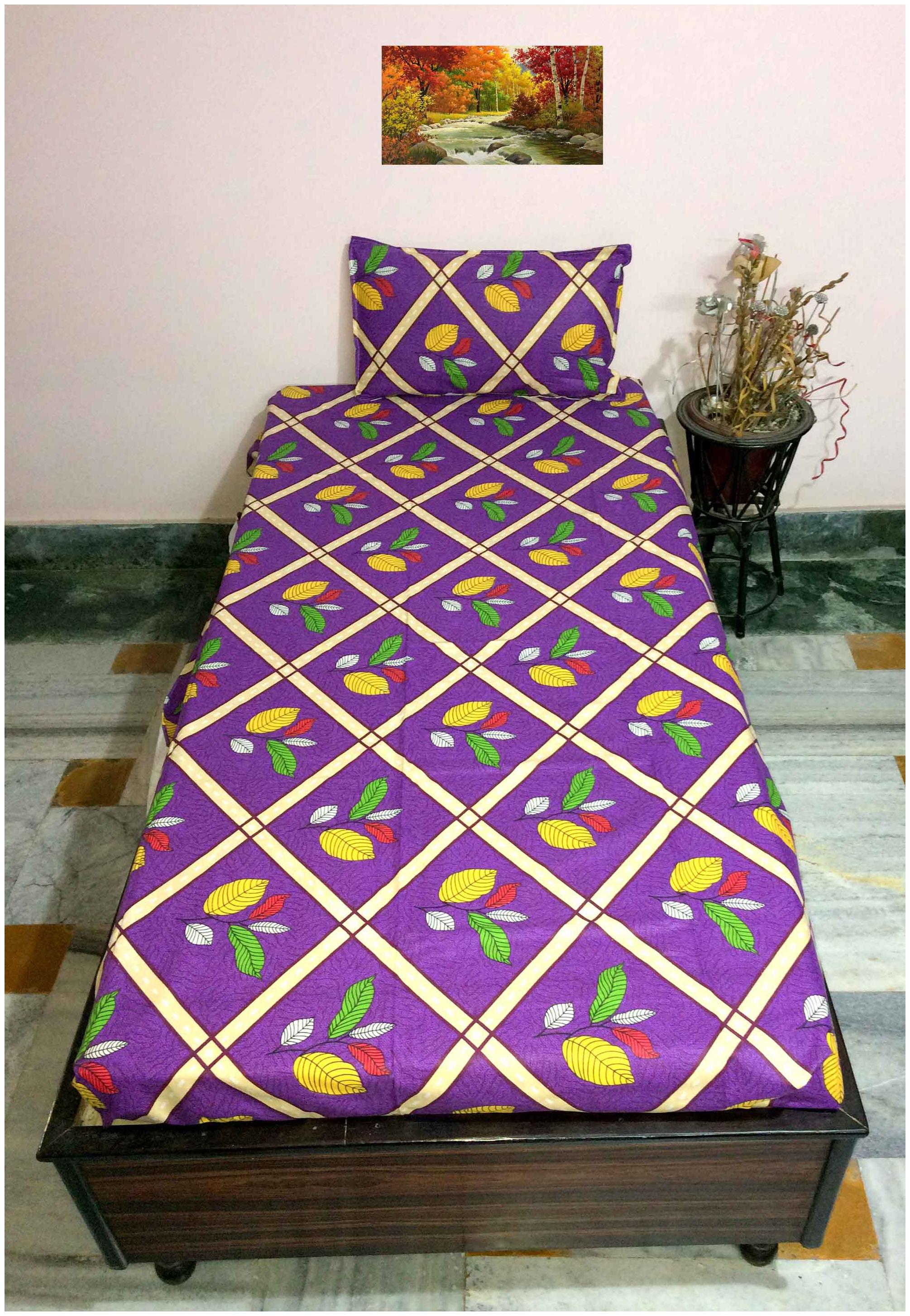 

A H ENTERPRISES Cotton Floral Single Size Bedsheet 200 TC ( 1 Bedsheet With 1 Pillow Covers Multi )