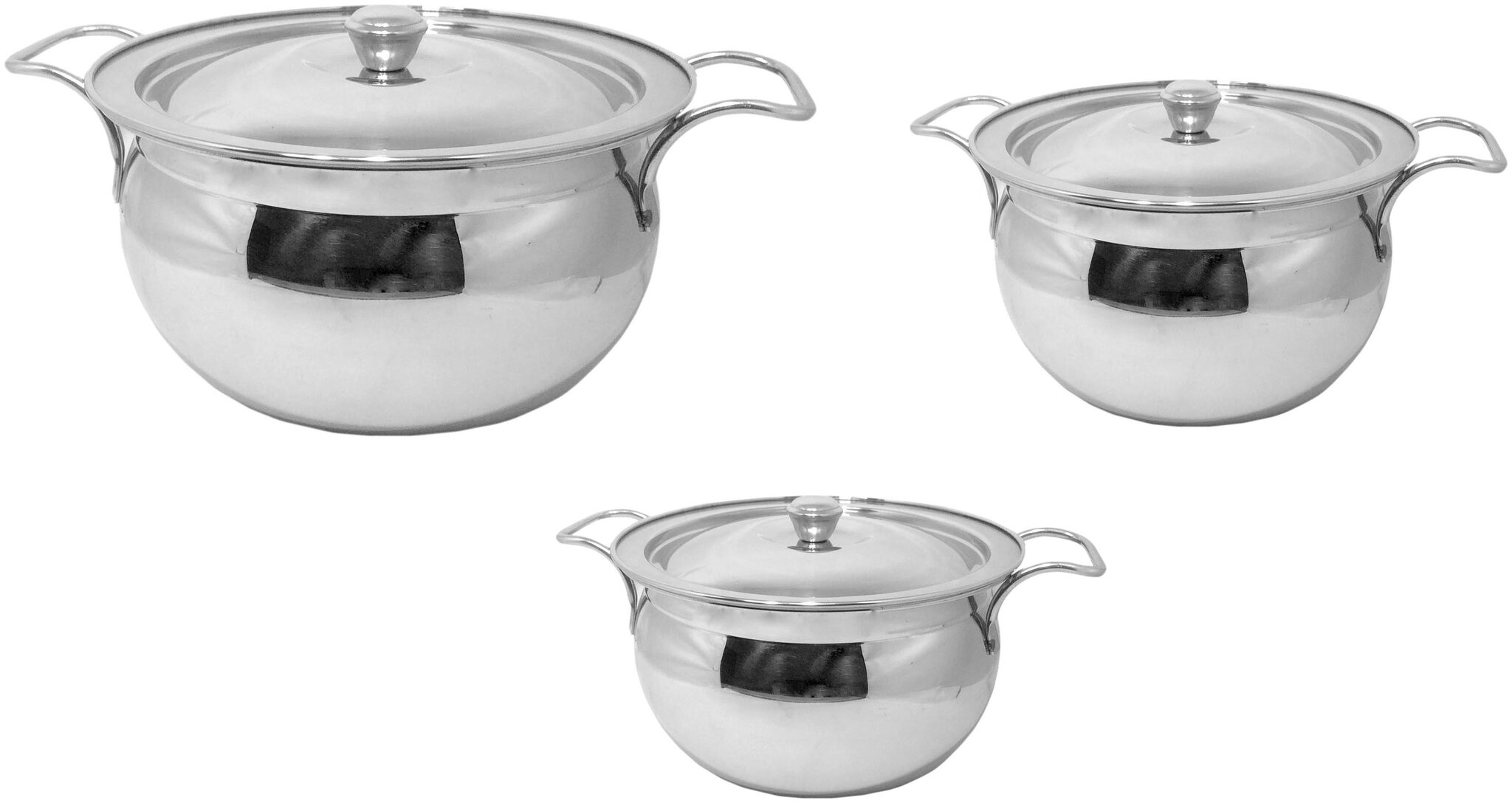 

A H Enterprises Stainless Steel Handi Set with Lid ( 3 pcs 1800ml 1000ml 750ml ) Mirror finish Induction Friendly - Silver