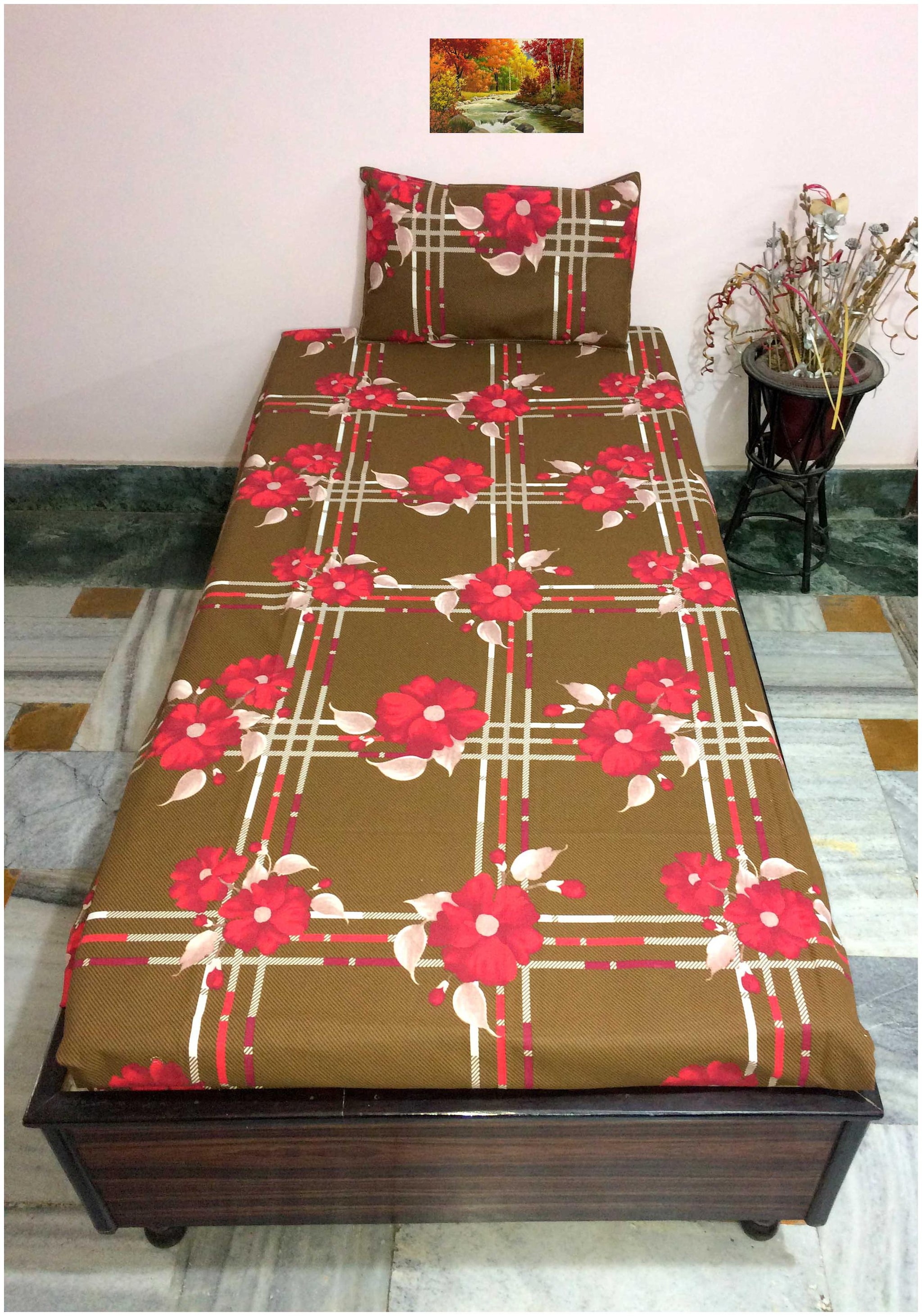 

A H ENTERPRISES Cotton Printed Single Size Bedsheet 200 TC ( 1 Bedsheet With 1 Pillow Covers Multi )
