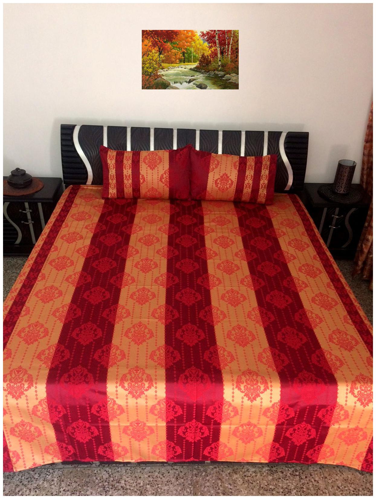 

A H ENTERPRISES Silk Motifs Queen Size Bedsheet 180 TC ( 1 Bedsheet With 2 Pillow Covers Maroon Golden )