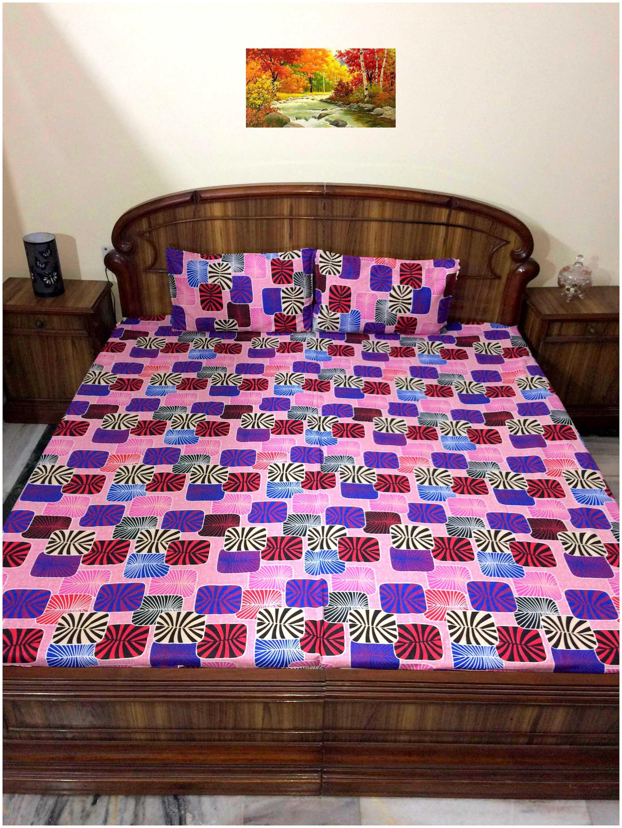 

A H ENTERPRISES Cotton Geometric Queen Size Bedsheet 300 TC ( 1 Bedsheet With 2 Pillow Covers Multi )