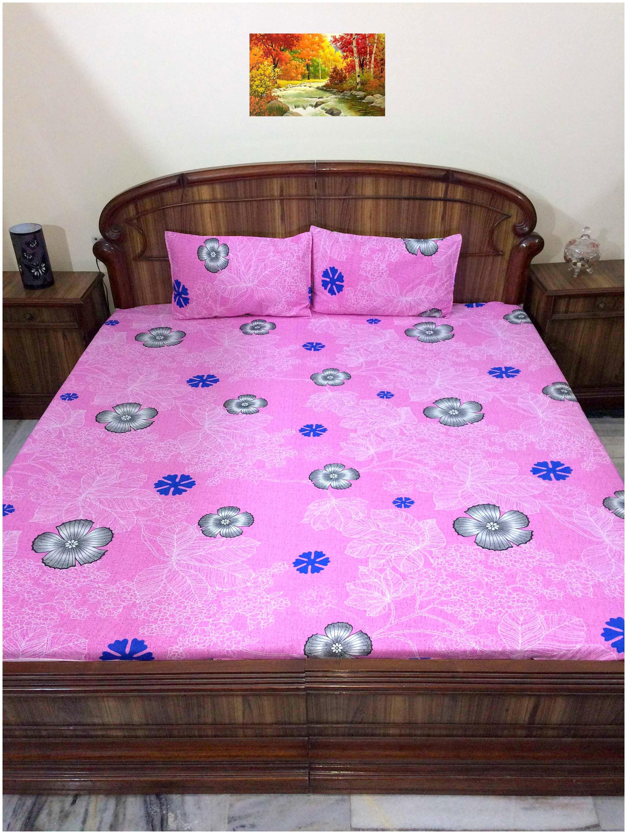 

A H ENTERPRISES Cotton Floral Queen Size Bedsheet 300 TC ( 1 Bedsheet With 2 Pillow Covers Pink )