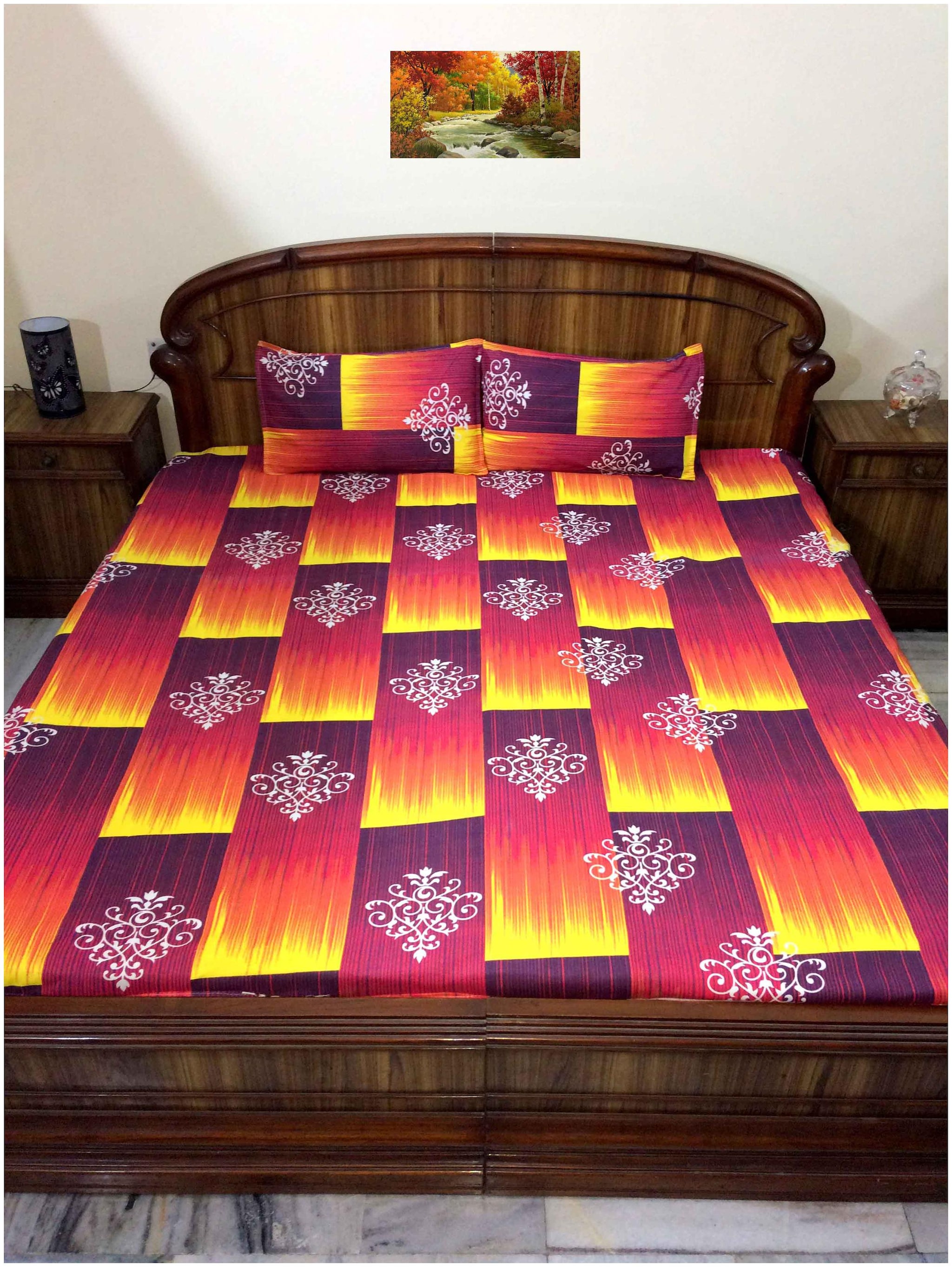 

A H ENTERPRISES Cotton Geometric Queen Size Bedsheet 300 TC ( 1 Bedsheet With 2 Pillow Covers Multi )