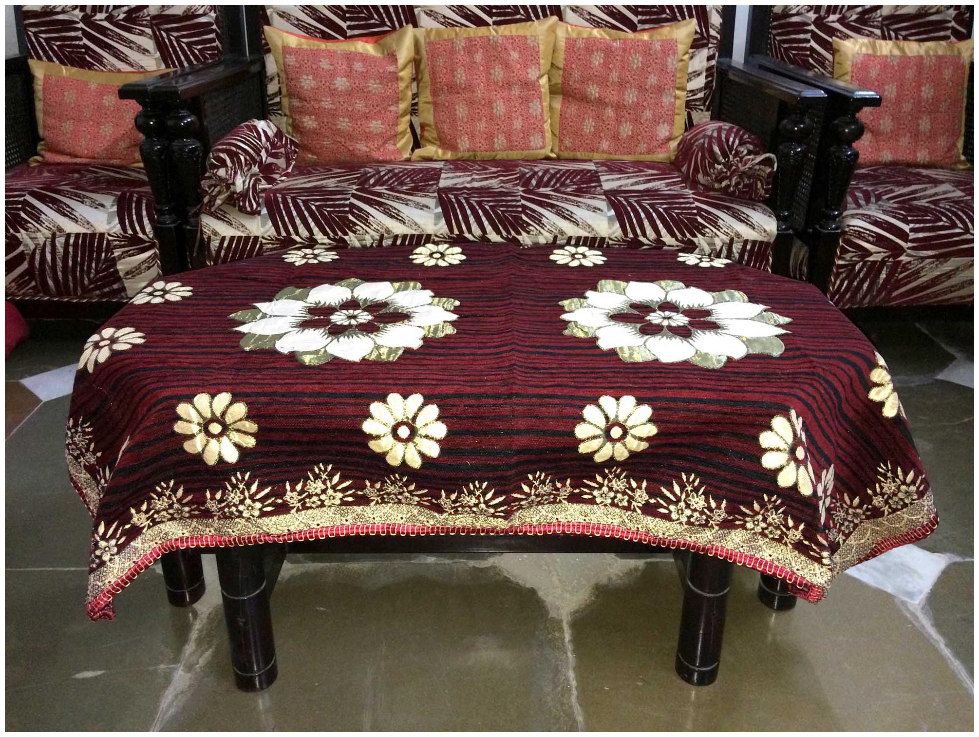 

A H Enterprises 4 Seater Centre Table Cover For Living Room Floral Design Velvet For Centre Table