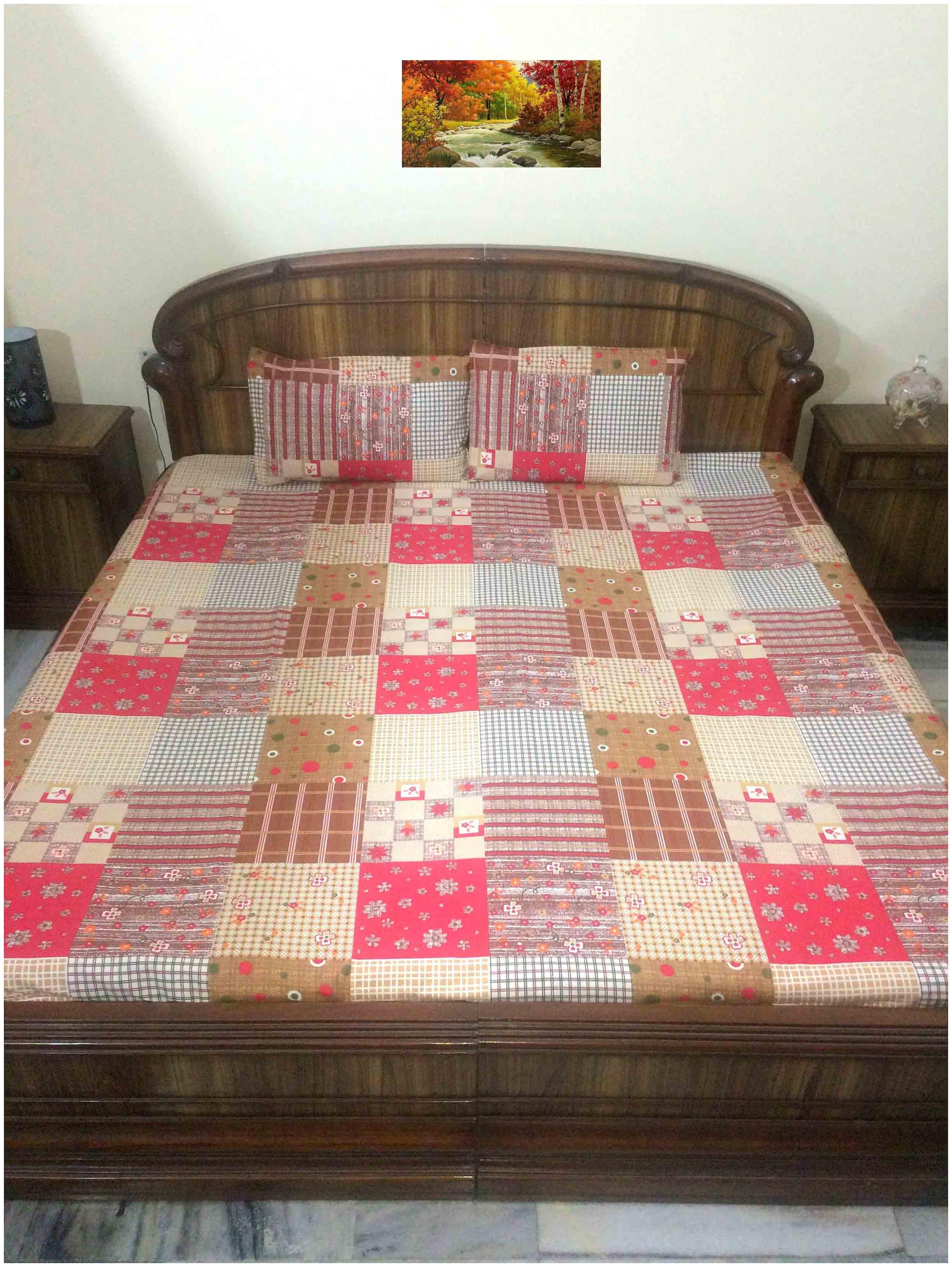 

A H ENTERPRISES Cotton Printed Queen Size Bedsheet 300 TC ( 1 Bedsheet With 2 Pillow Covers Multi )