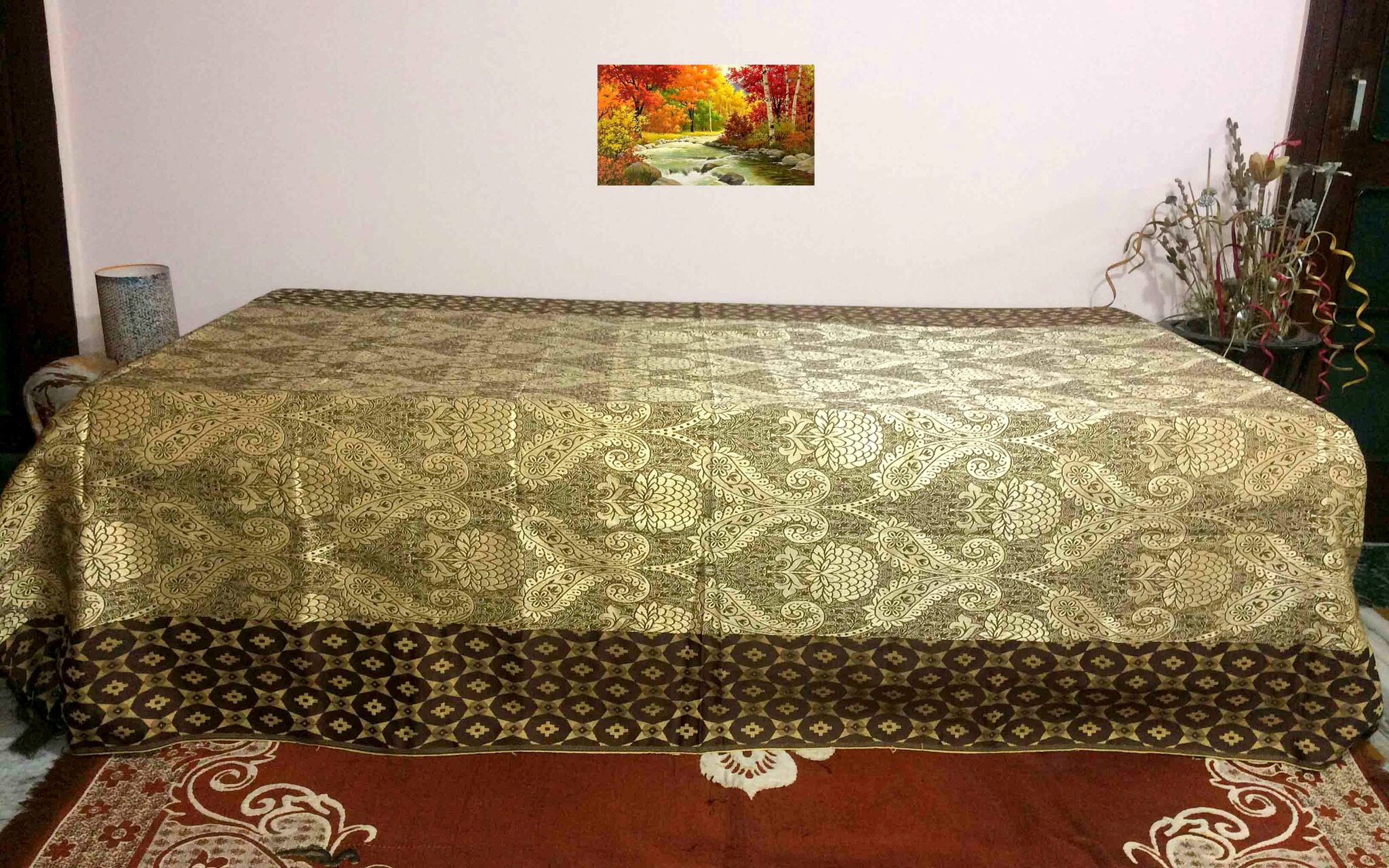 

A H ENTERPRISES Silk Floral Single Size Bedsheet 200 TC ( 1 Bedsheet Without Pillow Covers Brown )