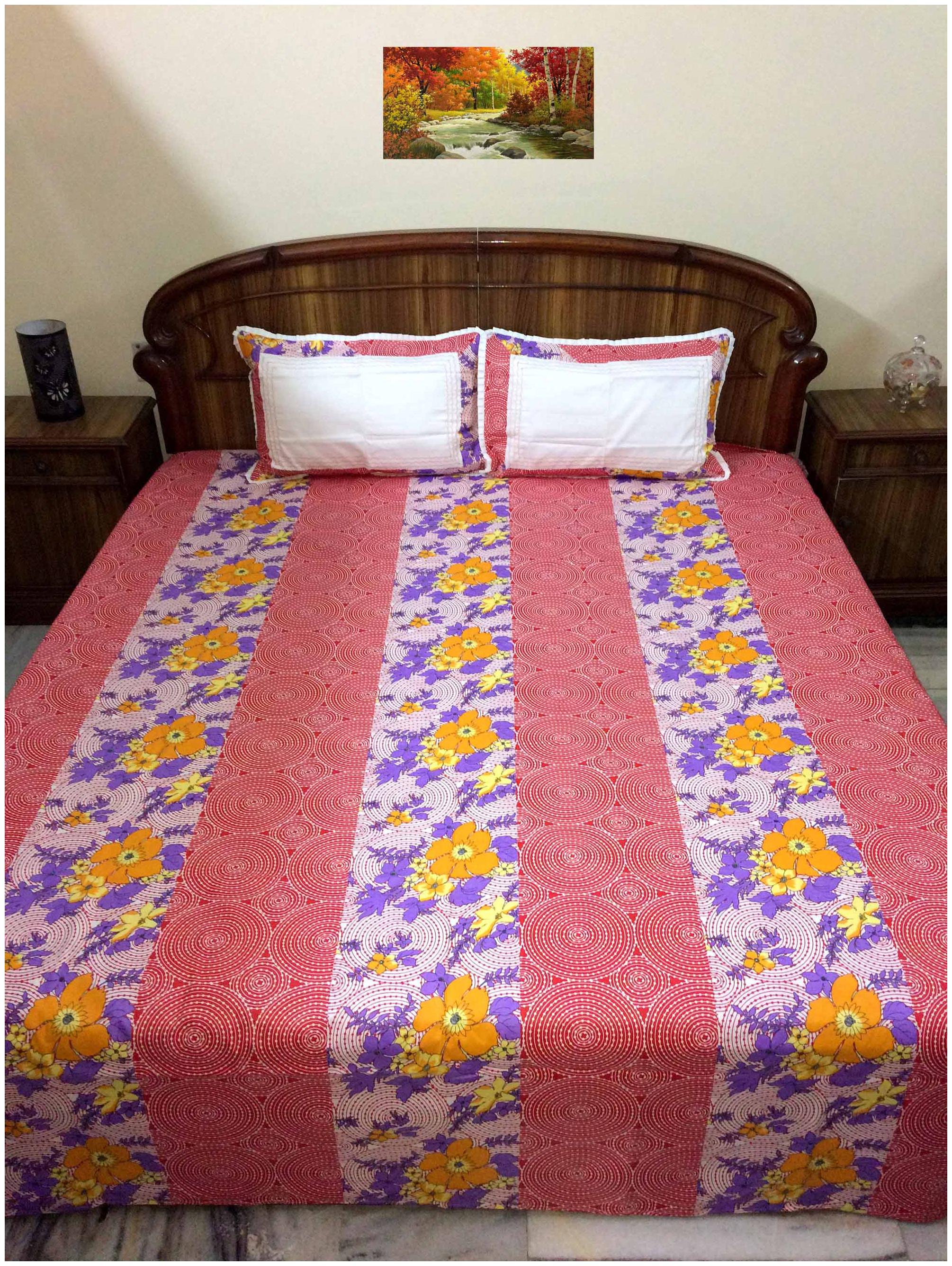 

A H ENTERPRISES Cotton Floral King Size Bedsheet 400 TC ( 1 Bedsheet With 2 Pillow Covers Multi )