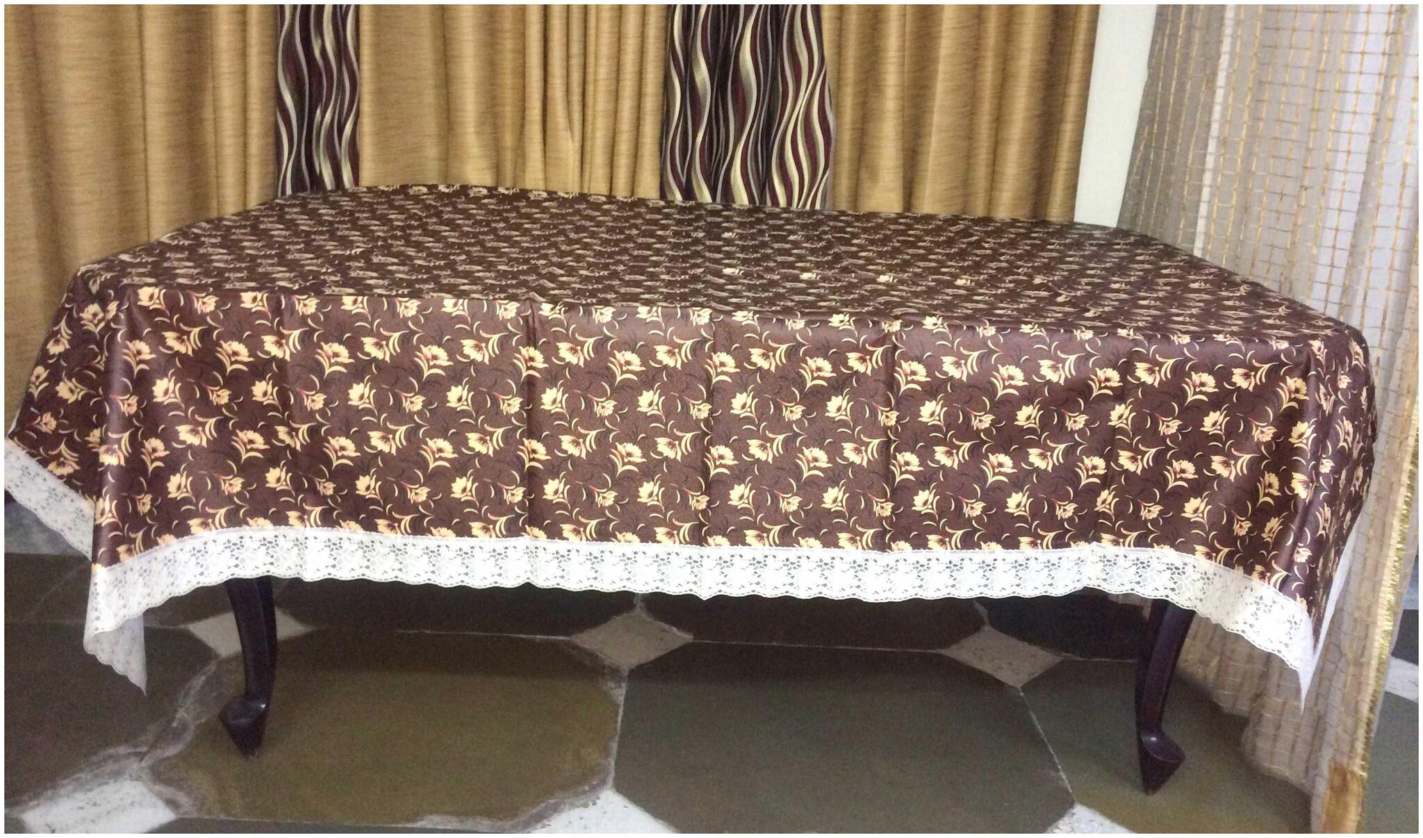 

A H Enterprises Dining Table Cover 6 Seater Pvc Printed Design Table cover Table Protector Waterproof Rectangle - Brown Color Set of 1 Pc (60 X 90 Inches)