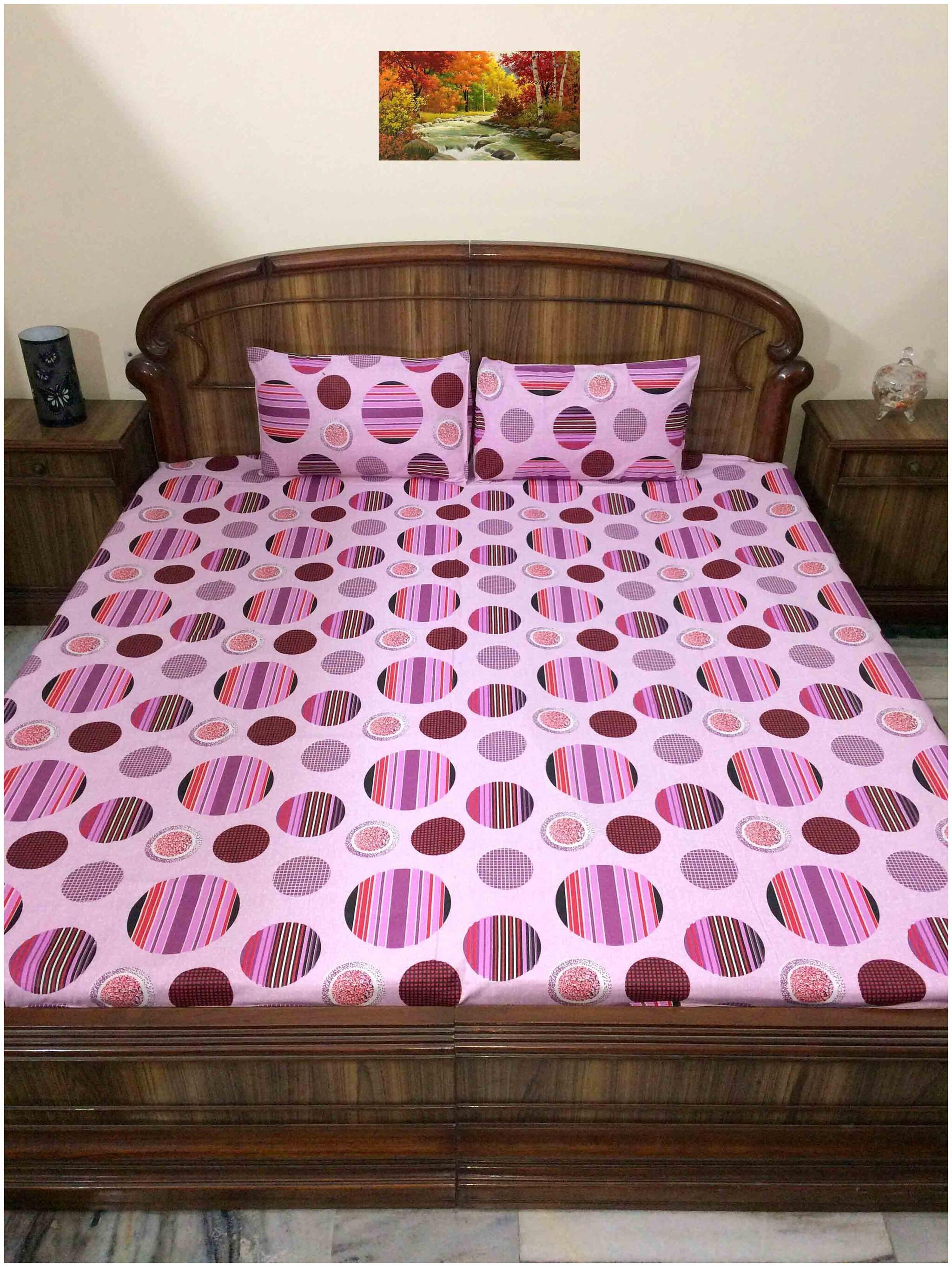

A H ENTERPRISES Cotton Polka Dot Queen Size Bedsheet 300 TC ( 1 Bedsheet With 2 Pillow Covers Multi )