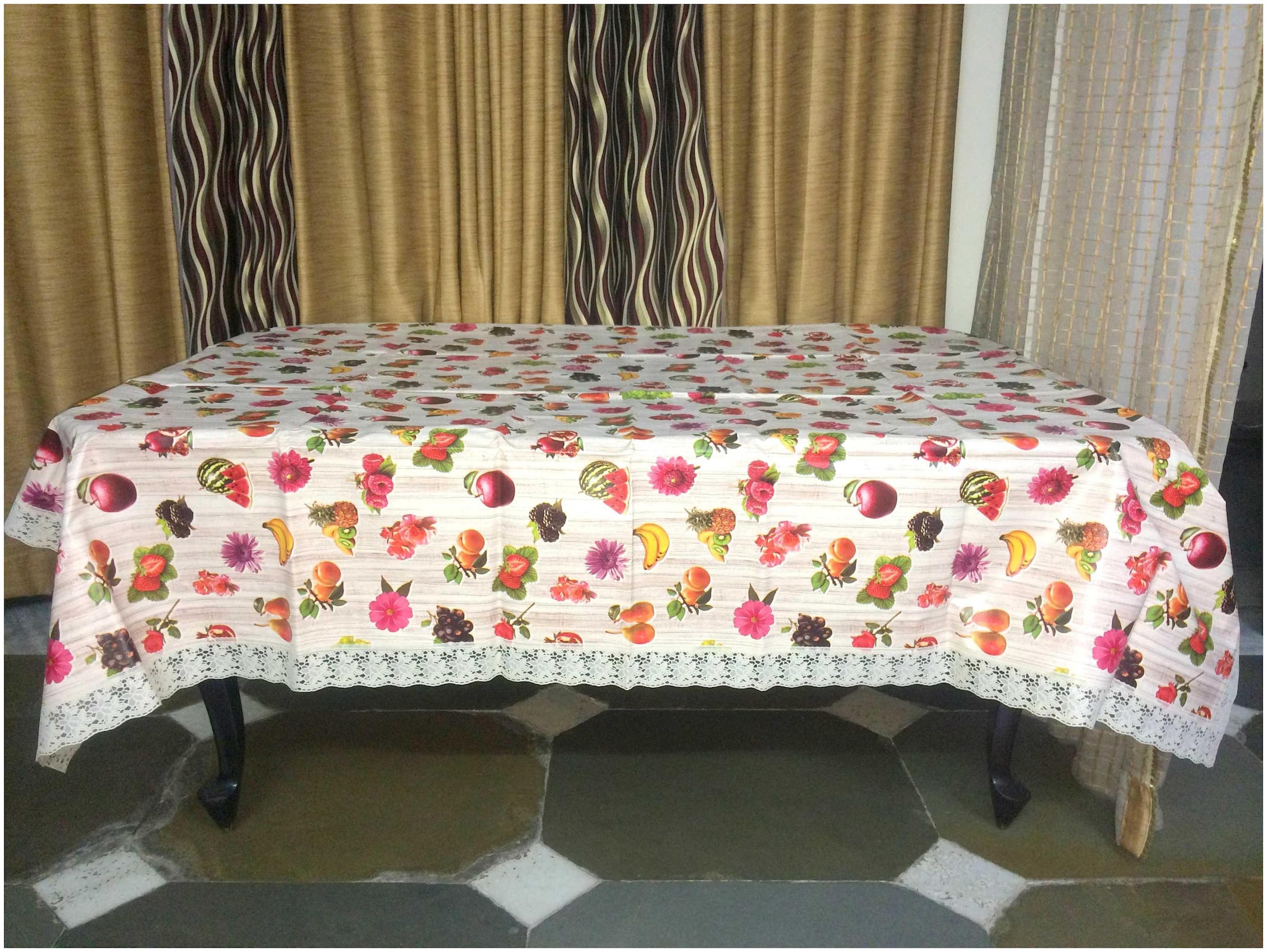 

A H Enterprises Dining Table Cover 6 Seater Pvc Printed Design Table cover Table Protector Waterproof Rectangle - Multi Color Set of 1 Pc (60 X 90 Inches)